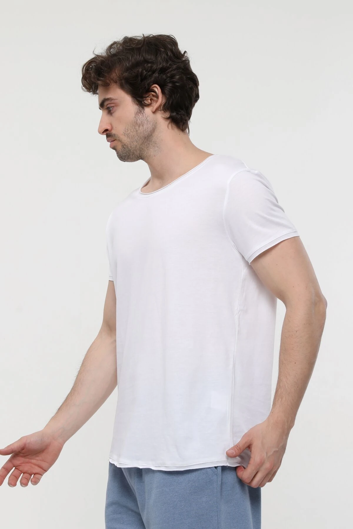 Erkek Kayık Yaka Kısa Kollu Regular Fit Basic Tişört - Beyaz