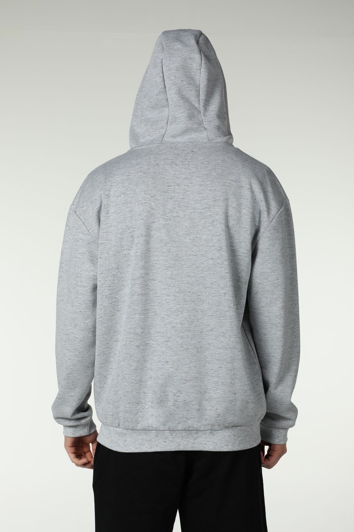 Erkek Kapüşonlu Fermuarlı Oversize Sweatshirt - Kırçıllı Gri