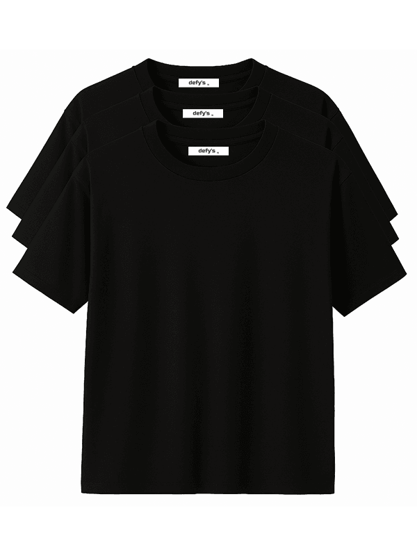 Erkek 3’lü Basic Regular Fit Bisiklet Yaka Tişört Seti - SIYAH
