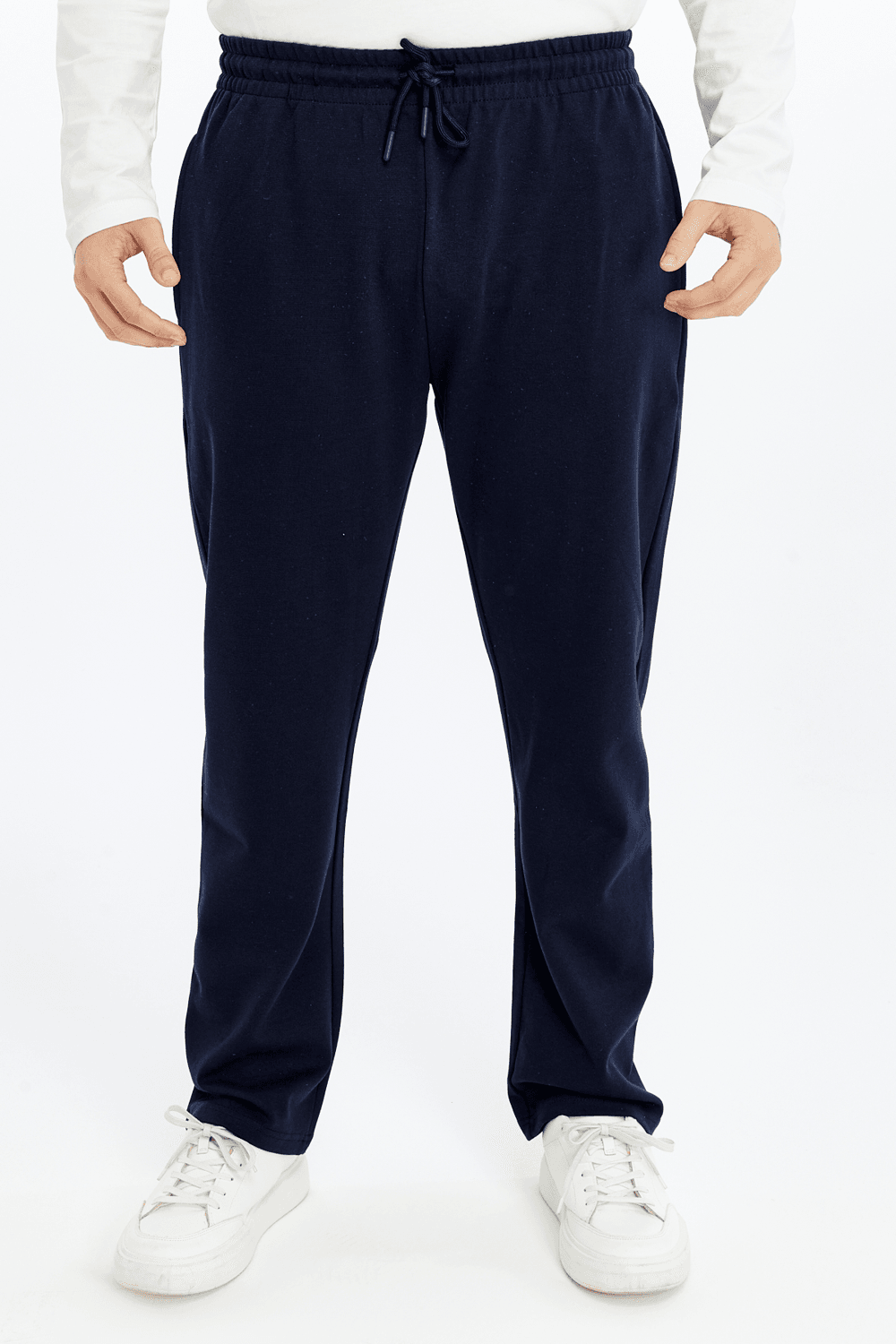 Erkek Beli Lastikli Düz Paça Cepli Regular Fit Pantolon - LACİVERT