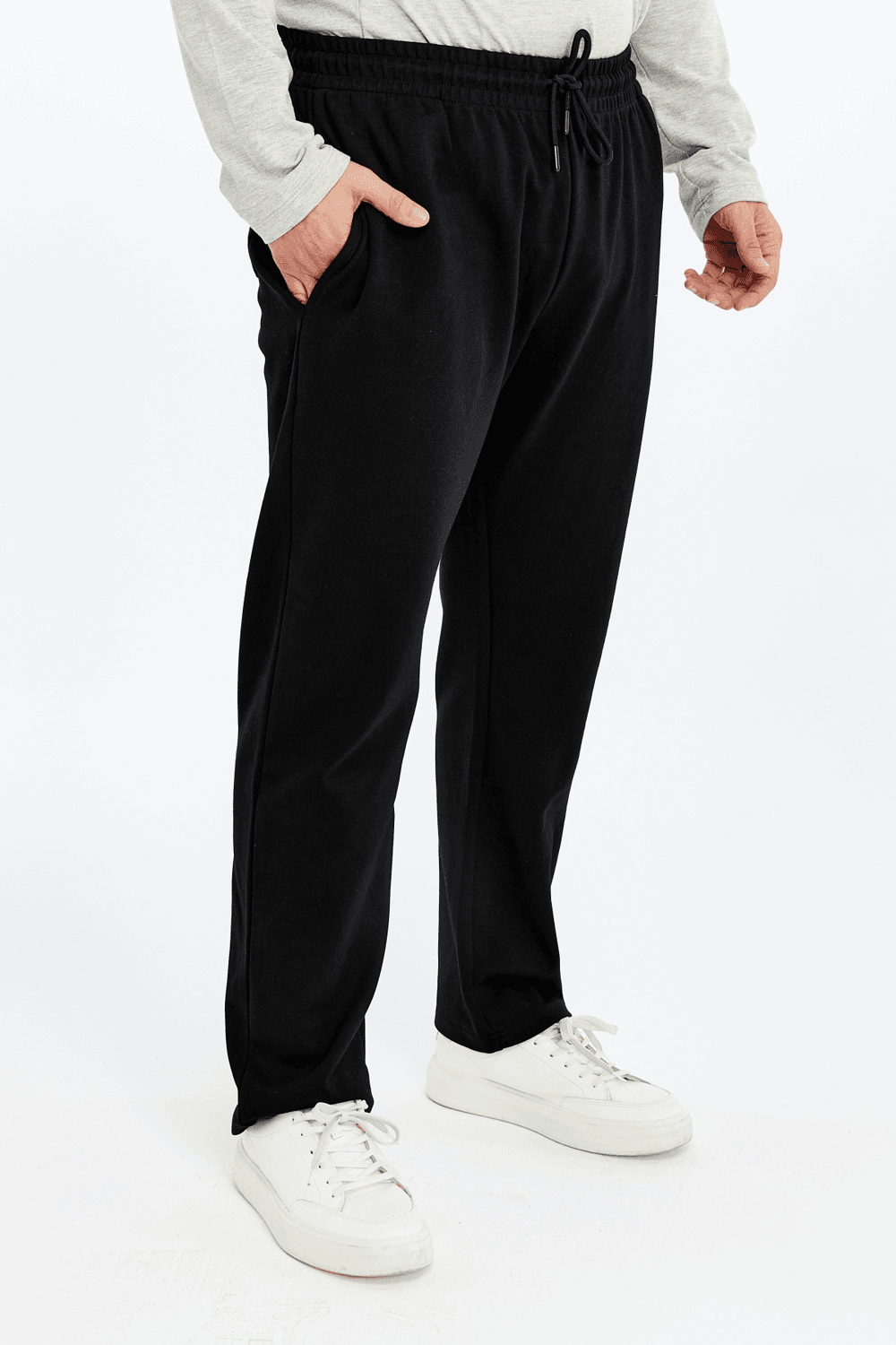 Erkek Beli Lastikli Düz Paça Cepli Regular Fit Pantolon - SIYAH