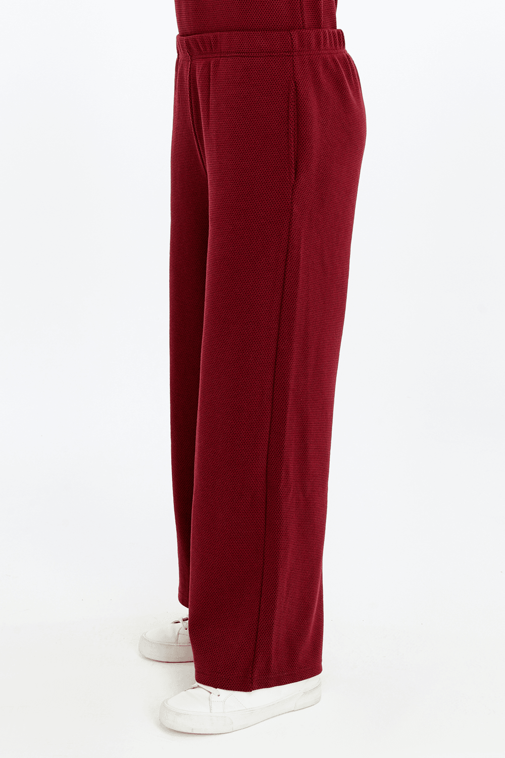 Kadın Bol Paça Cepli Dokulu Regular Fit Pantolon - BORDO