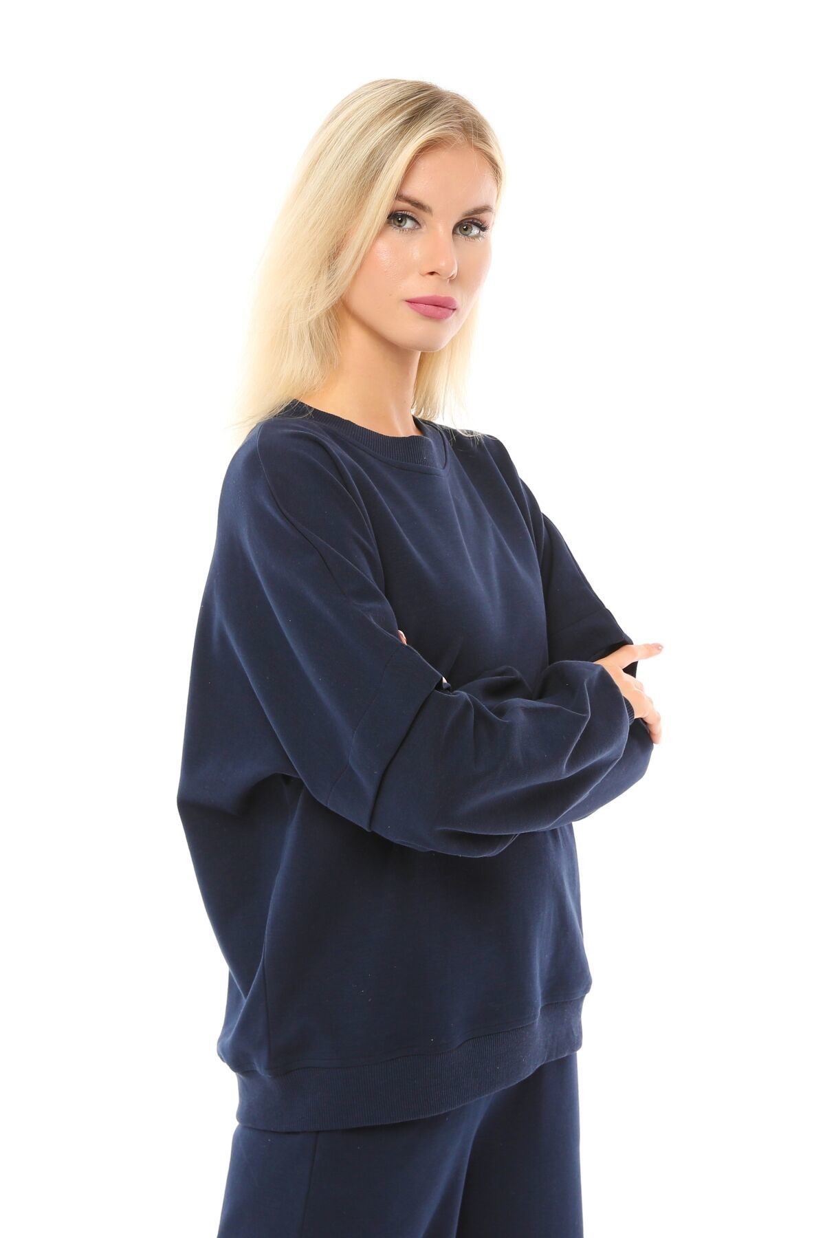 Kadın Oversize Sweat Kol Detaylı - LACİVERT