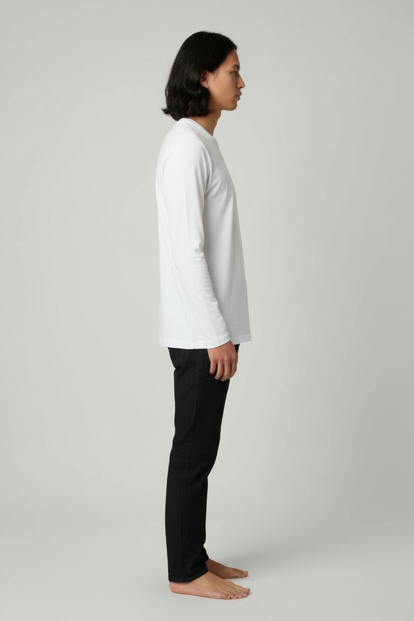 Erkek Bisiklet Yaka Uzun Kollu Regular Fit Basic Tişört - Beyaz