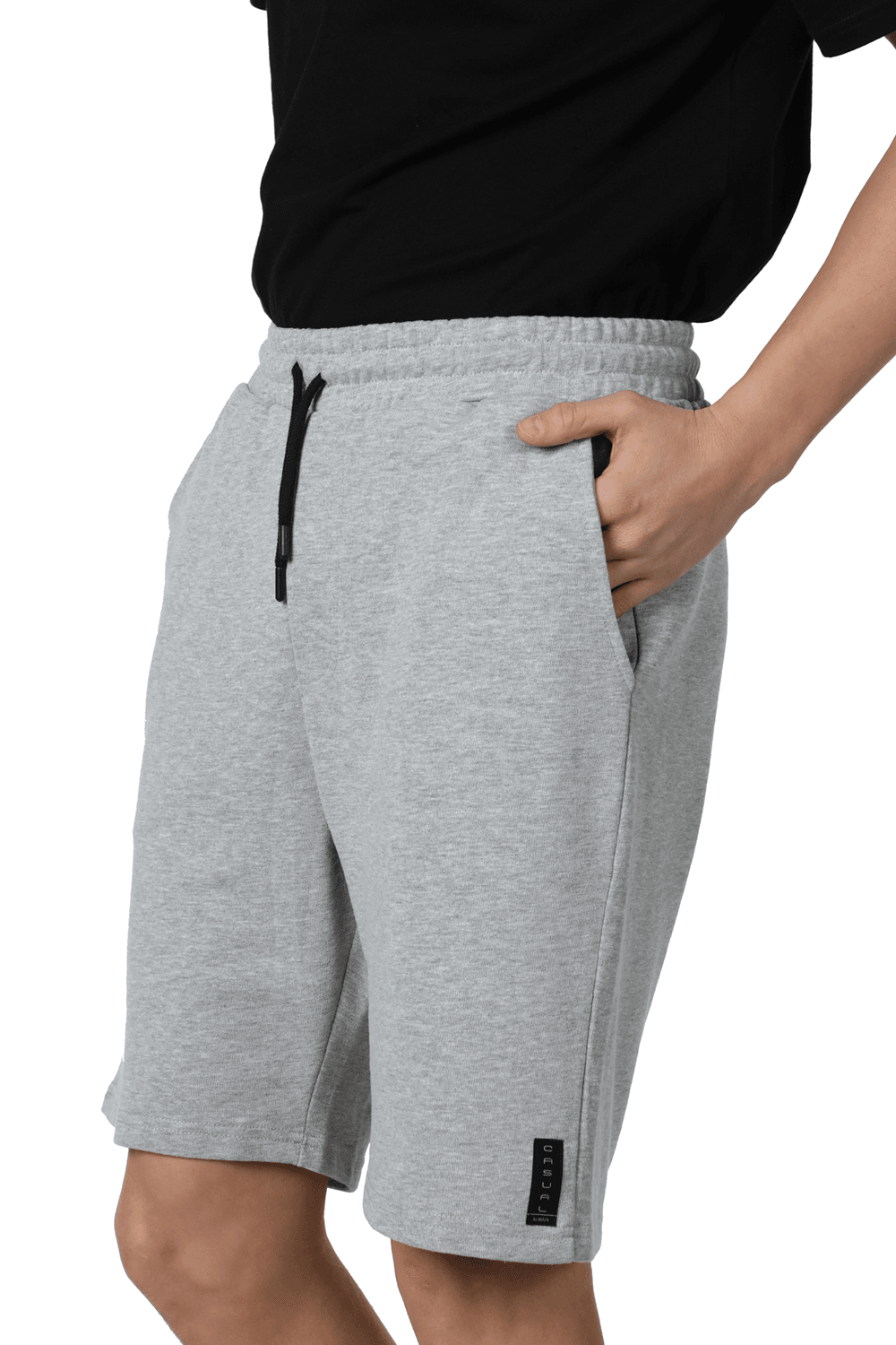 Erkek Beli Lastikli Cepli Etiket Detaylı Regular Fit Şort - GRİ MELANJ