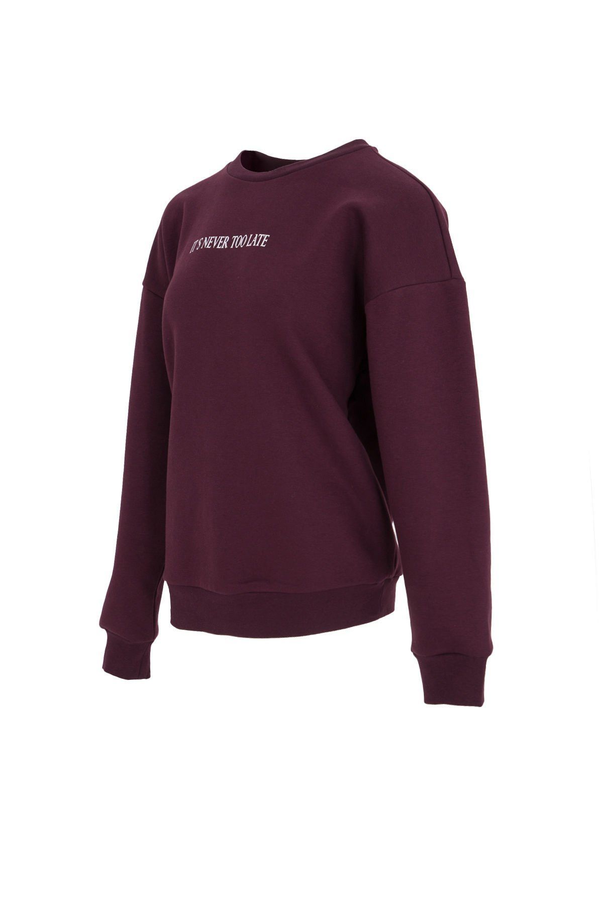 Kadın Bisiklet Yaka Regular Fit Baskılı Sweatshirt - Bordo