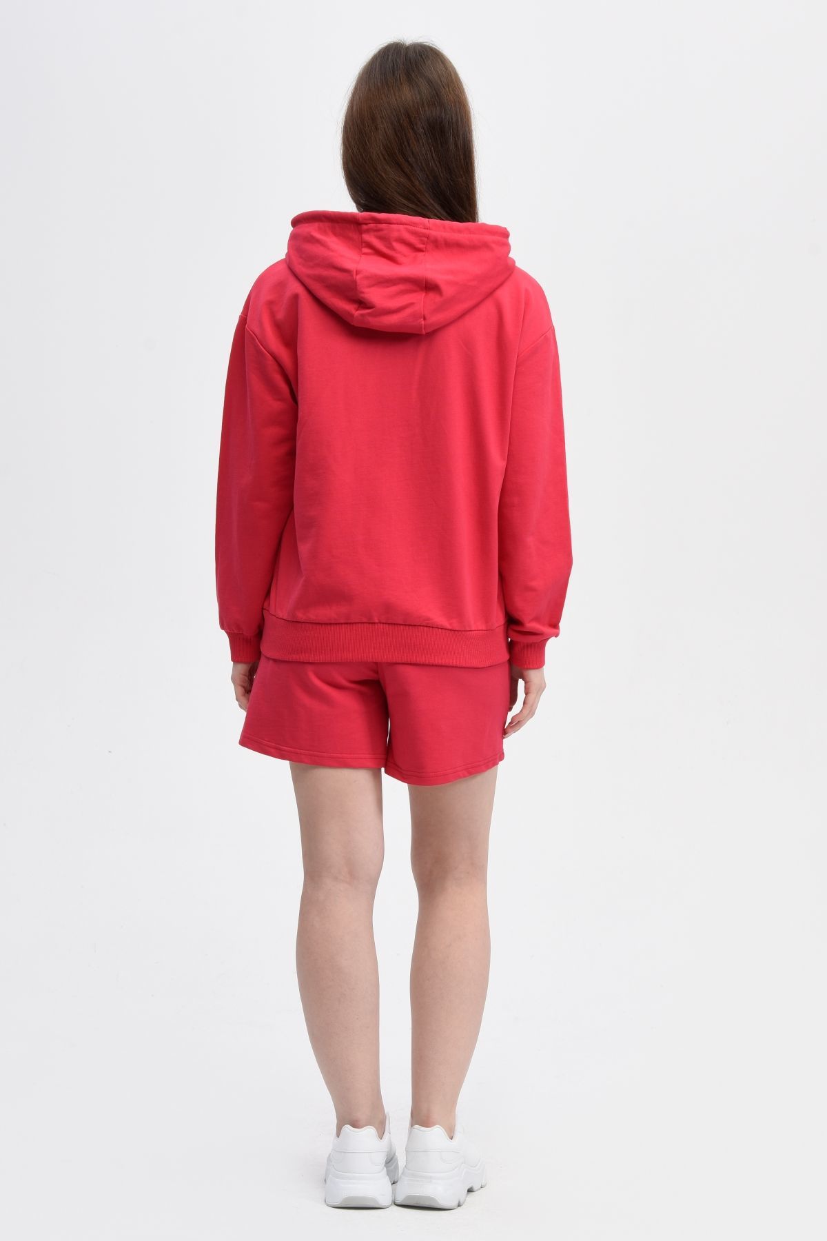 Kadın Kapüşonlu Fermuarlı Oversıze Sweatshırt - Fuşya