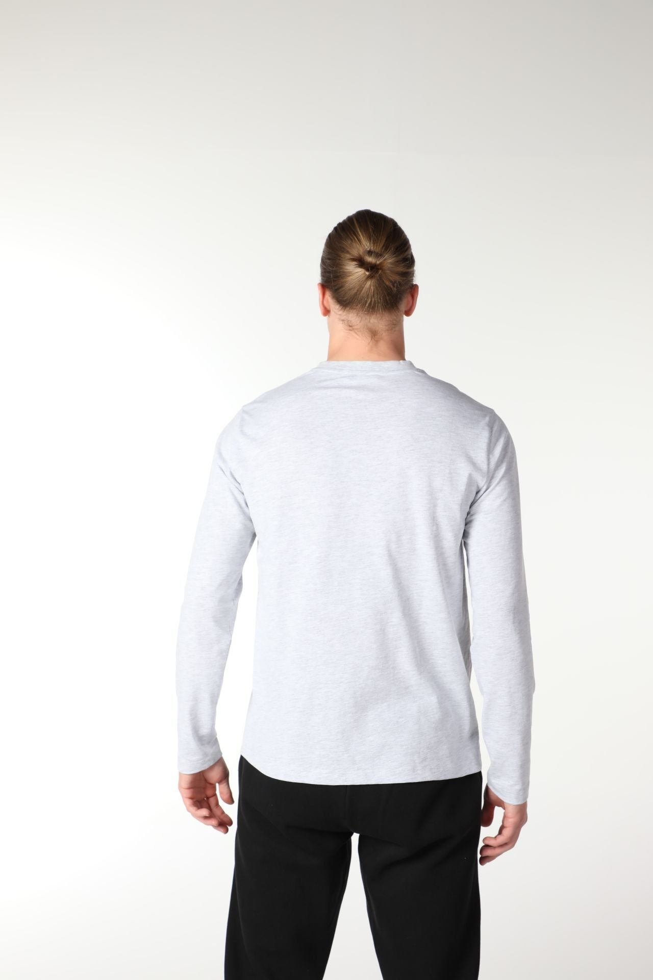 Erkek Bisiklet Yaka Uzun Kollu Regular Fit Baskılı Tişört - Kar Melanj