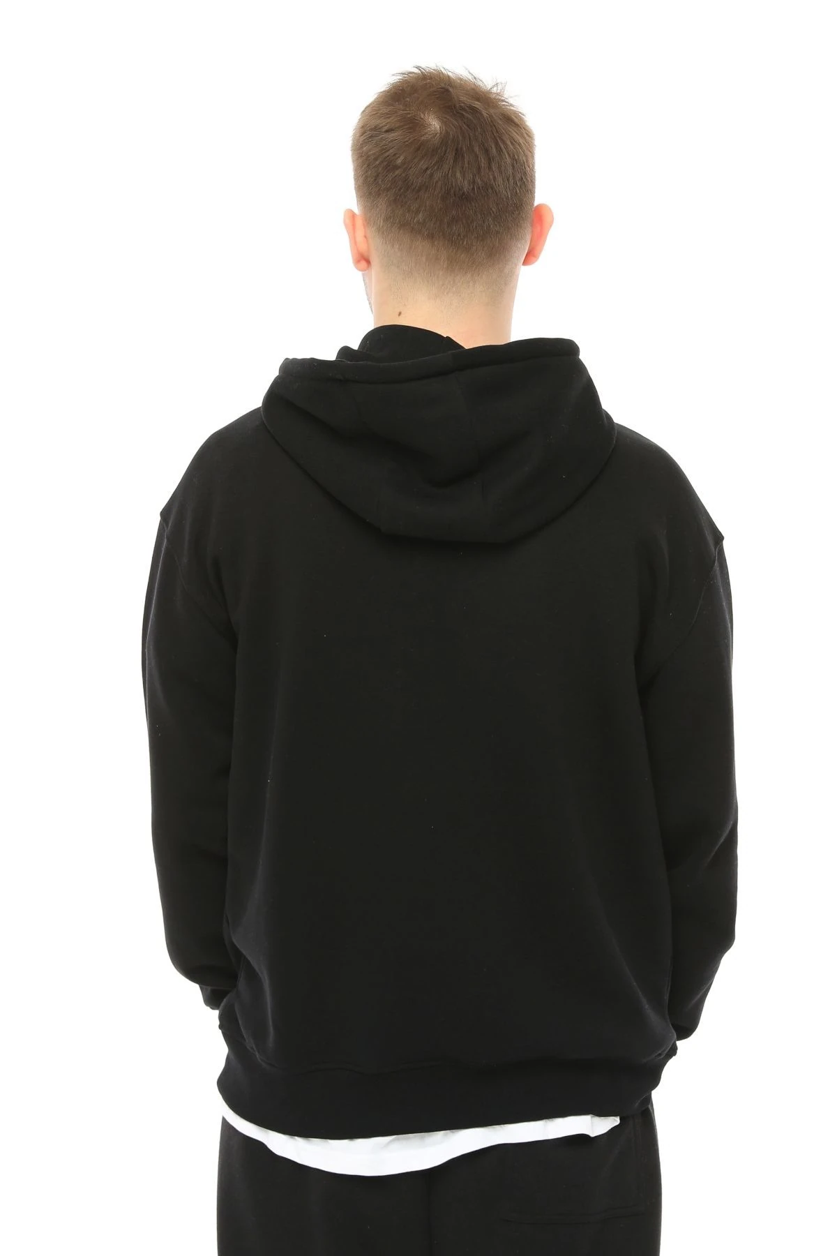 Erkek Kapüşonlu Şardonlu Oversize Basic Sweatshirt - Siyah