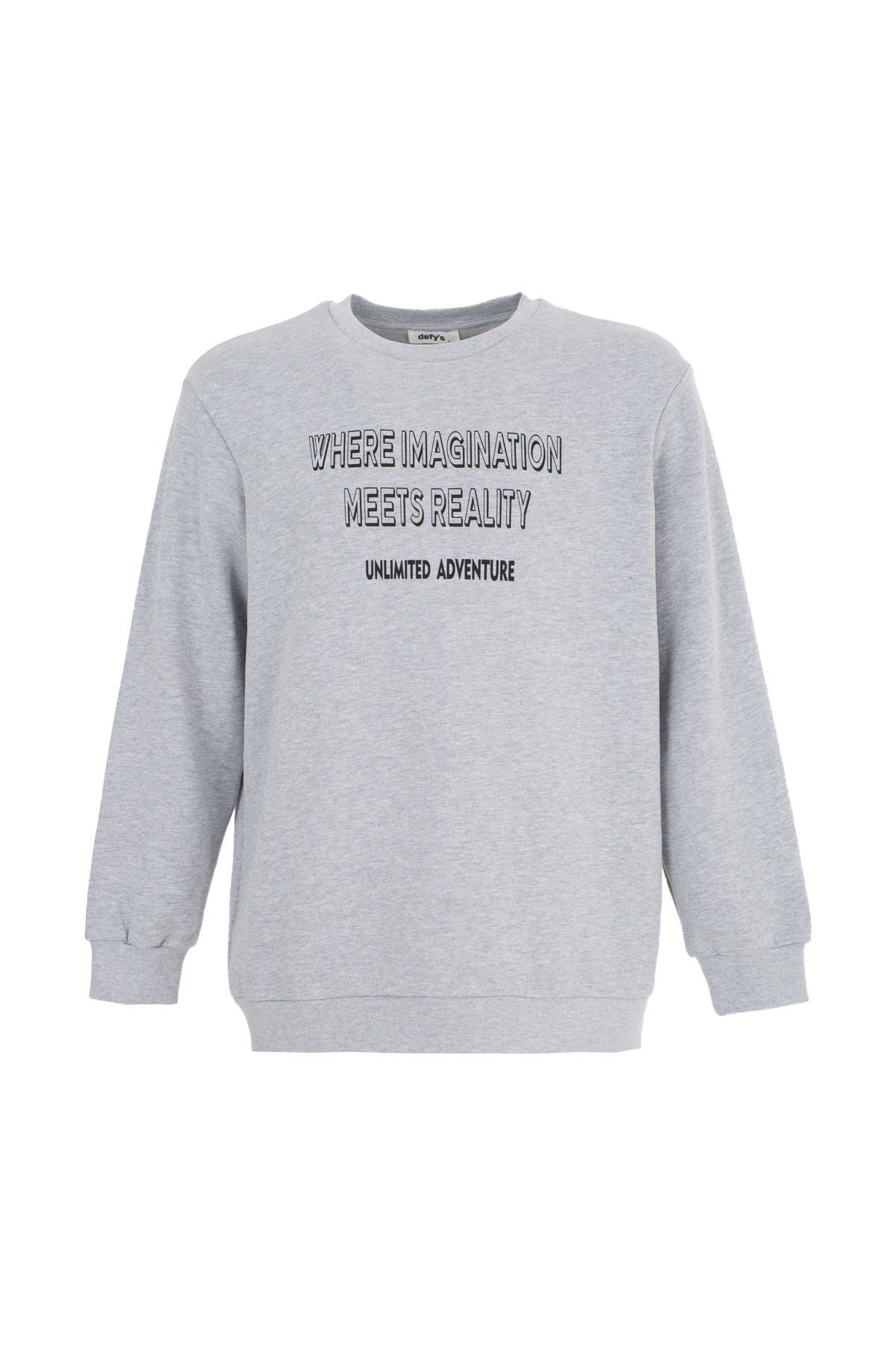 Erkek Bisiklet Yaka Regular Fit Baskılı Sweatshirt - Gri