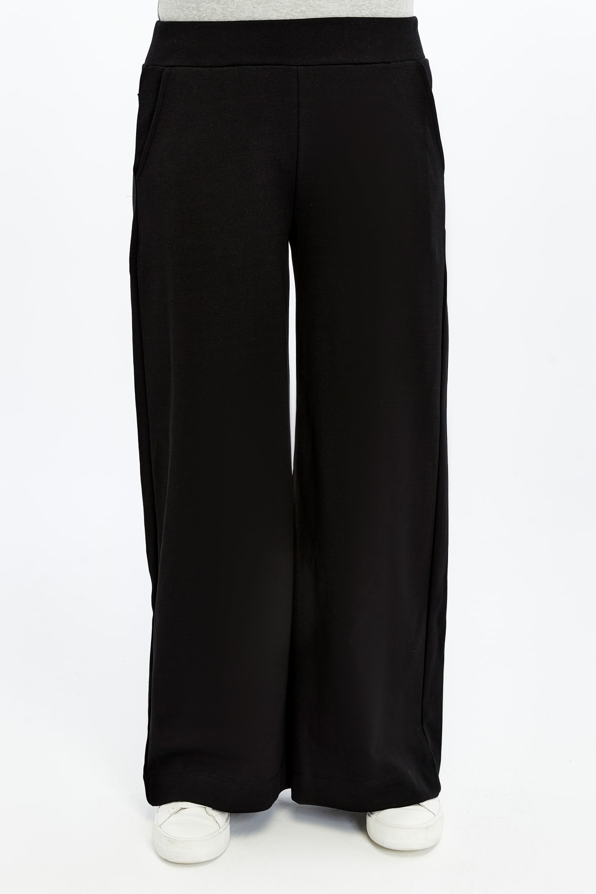 Kadın Bol Paça Cepli Oversize Fit Pantolon - SIYAH