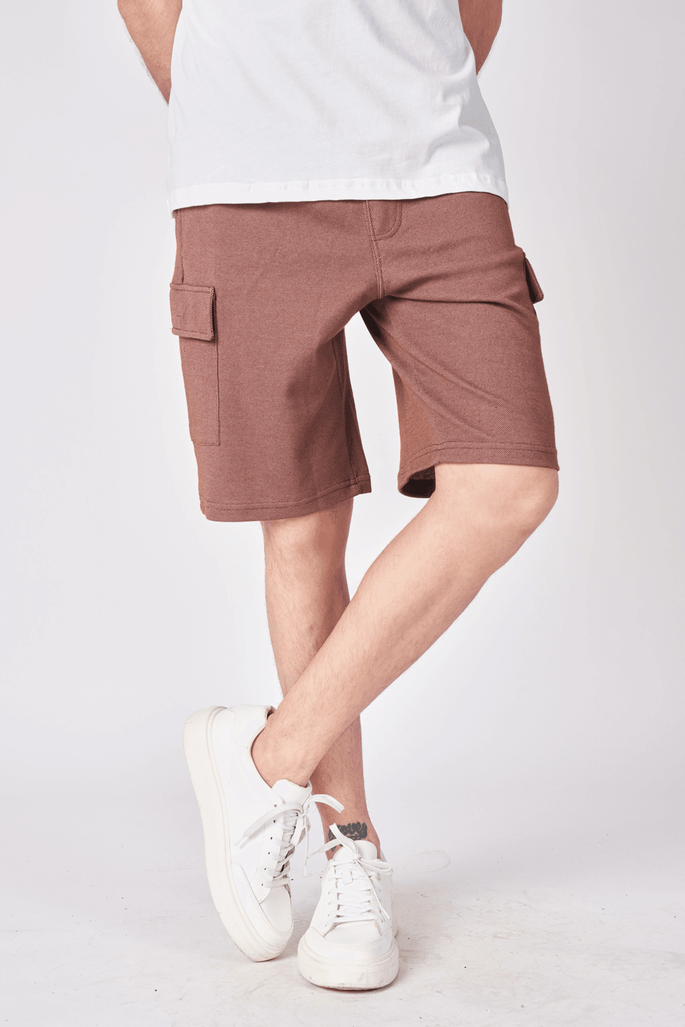Erkek Kargo Cepli Jakarlı Regular Fit Bermuda - KAHVE