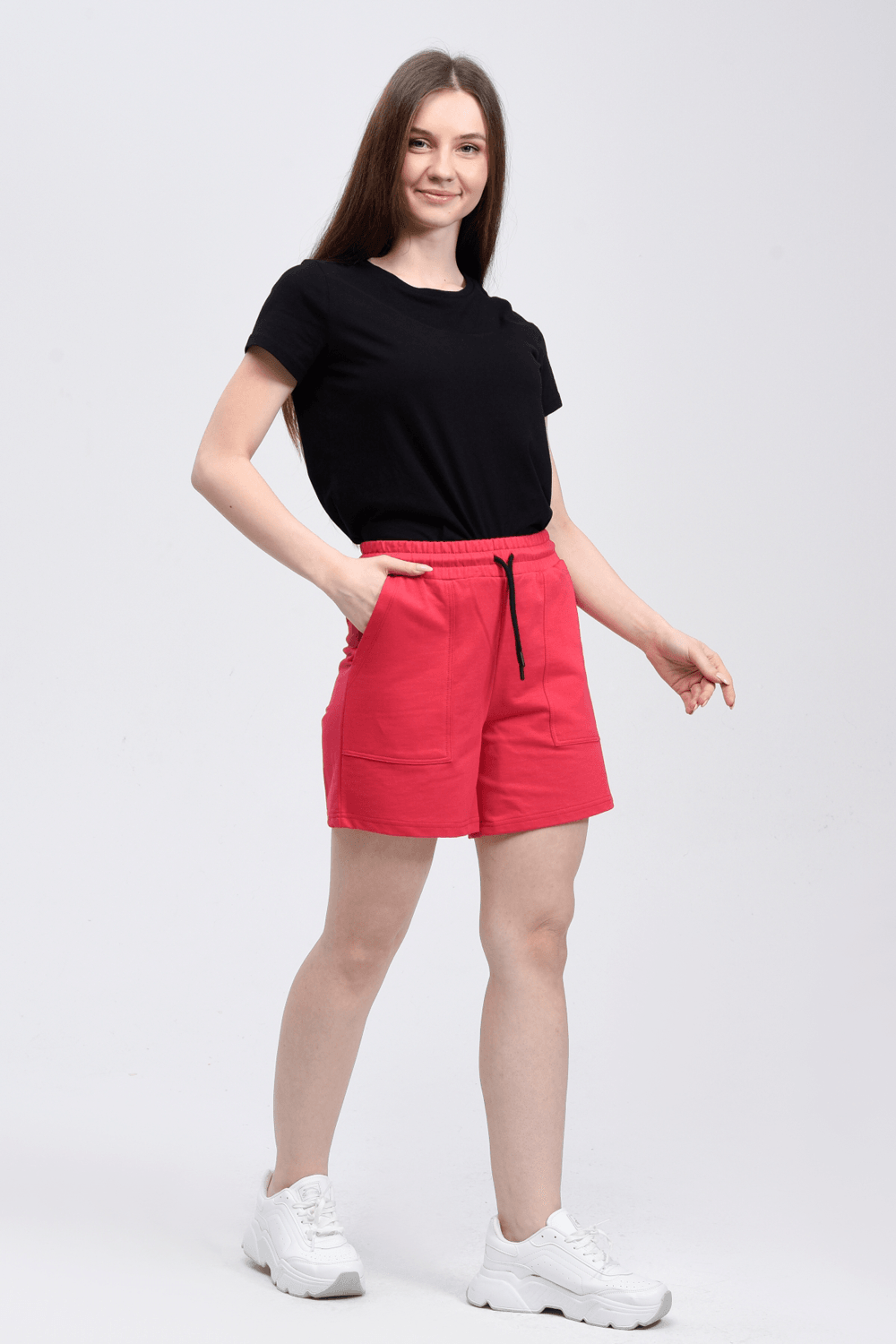 Kadın Beli Lastikli Cepli Etiket Detaylı Regular Fit Şort - FUŞYA