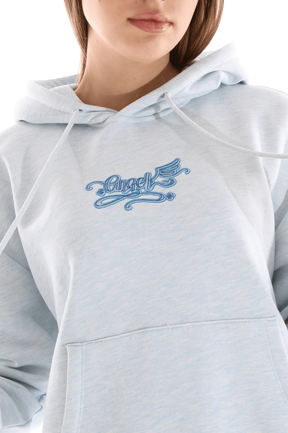 Kadın Kapüşonlu Regular Fit Şardonlu Nakışlı Sweatshirt - MAVİ MELANJ