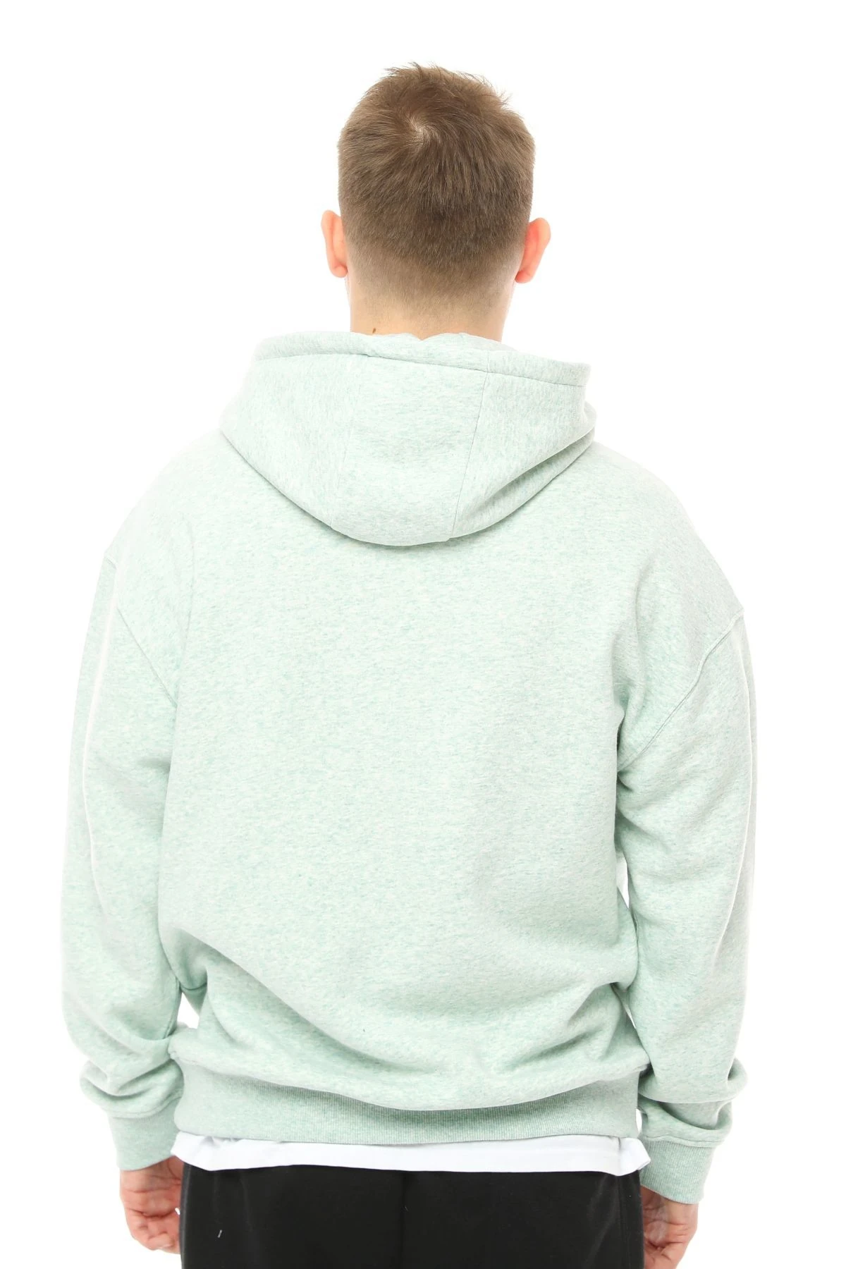 Erkek Kapüşonlu Şardonlu Oversize Basic Sweatshirt - Yeşil Melanj