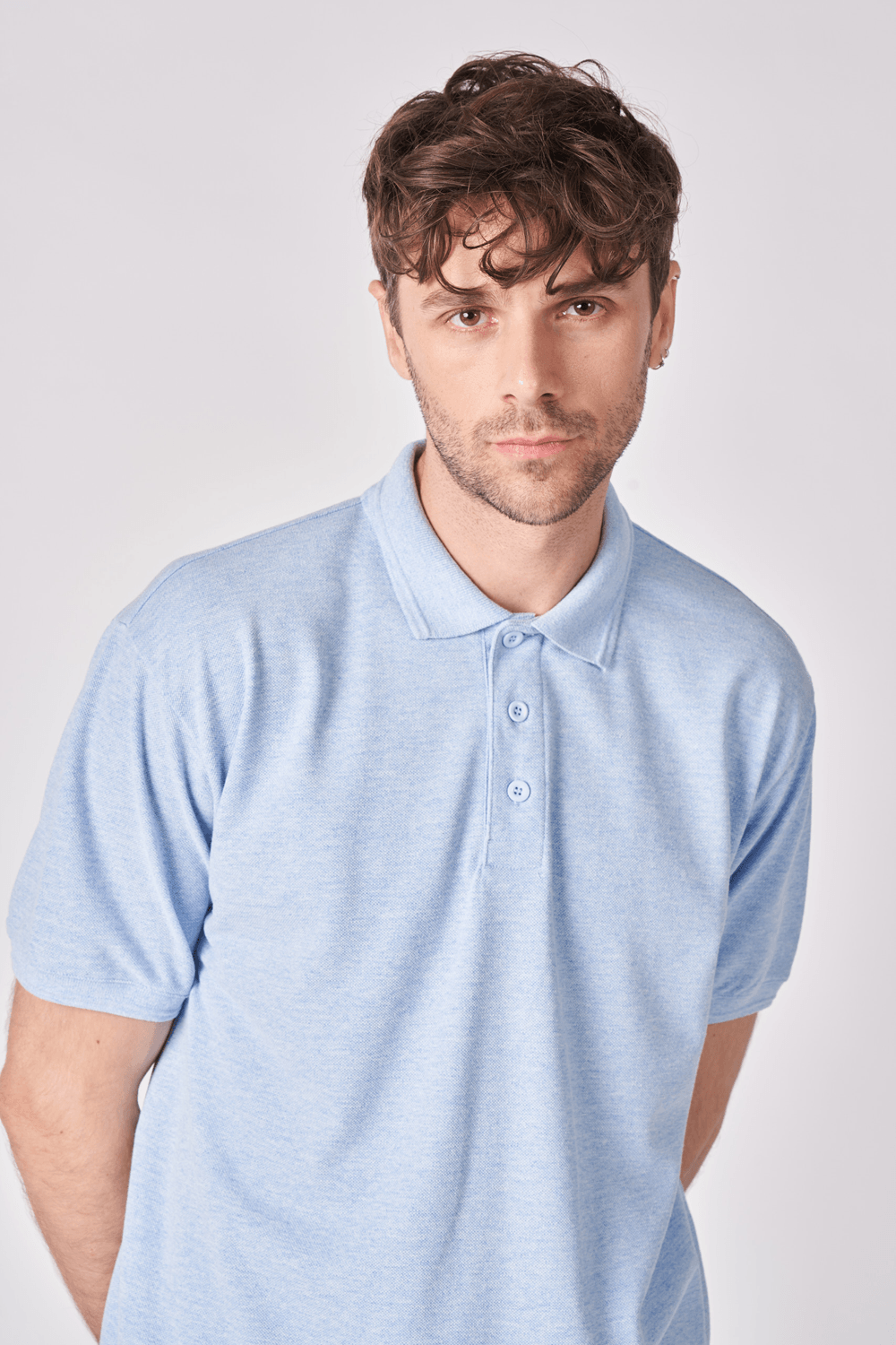 Erkek Polo Yaka Kısa Kollu Regular Fit Basic Tişört - Mavi Melanj