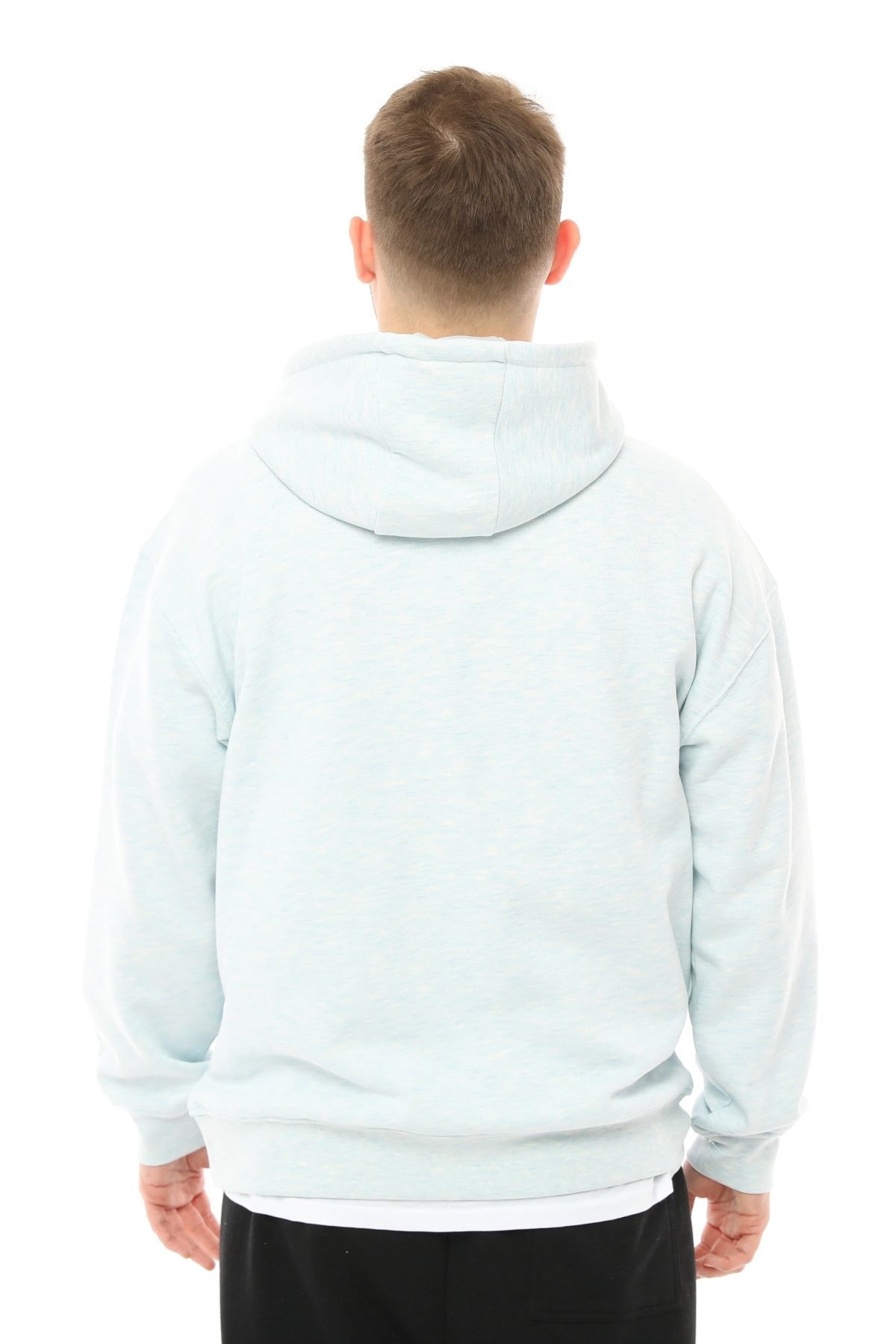 Erkek Kapüşonlu Şardonlu Oversize Basic Sweatshirt - MAVİ MELANJ