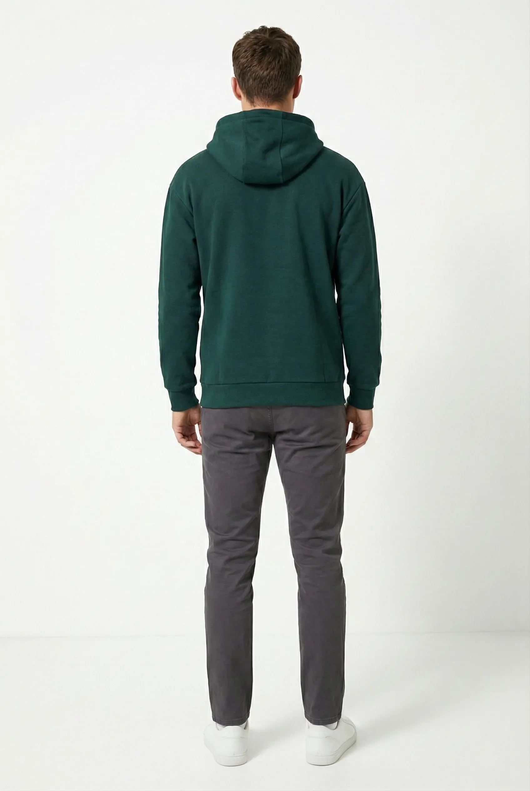 Erkek Kapüşonlu Şardonlu Regular fit Basic Sweatshirt - Yeşil