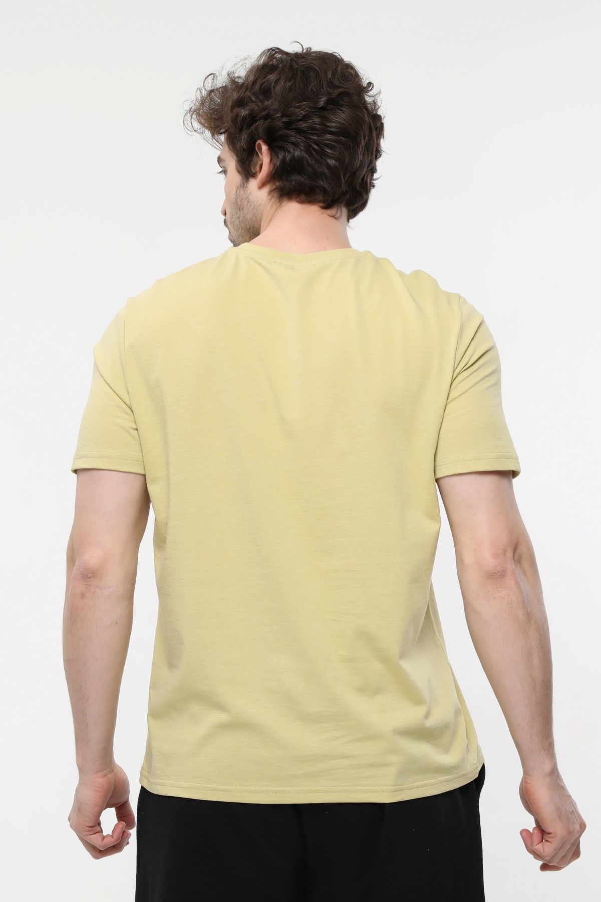 Erkek V Yaka Kısa Kollu Regular Fit Basic Tişört - Yeşil