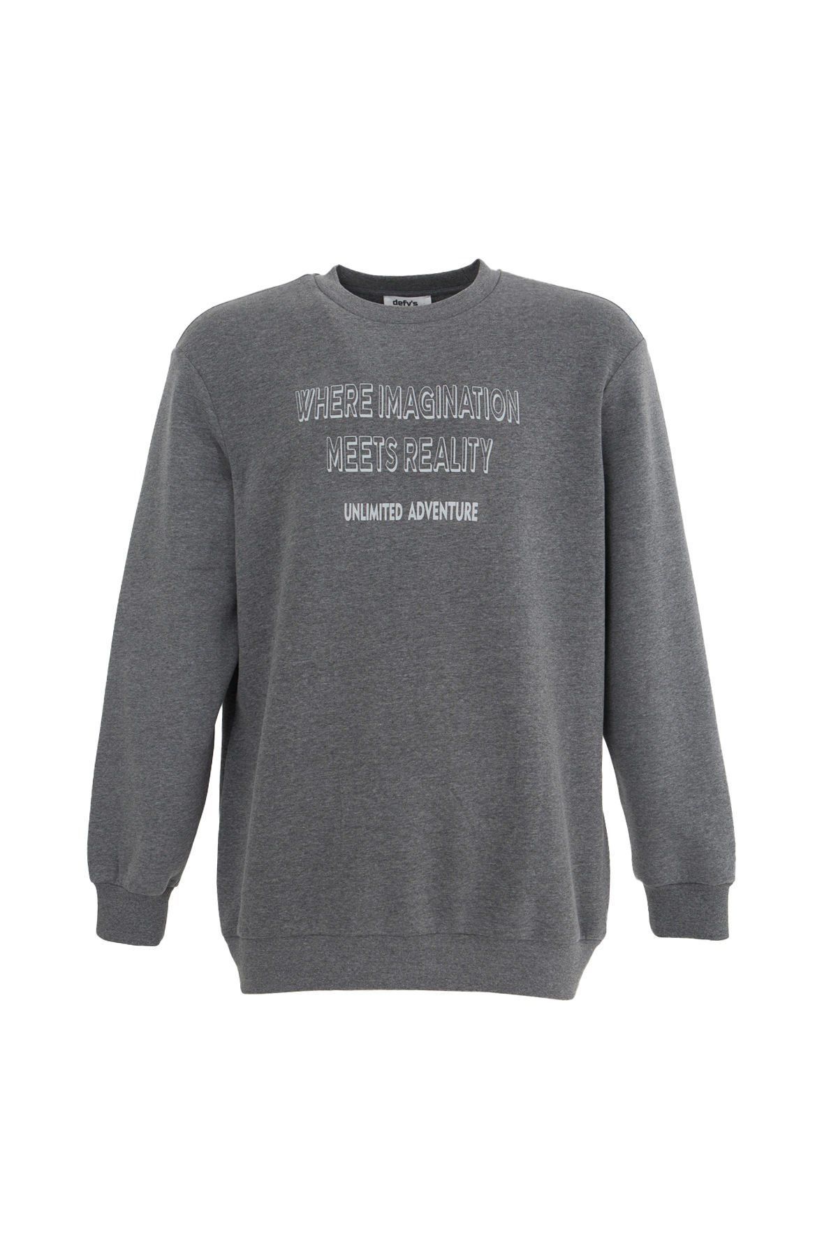 Erkek Bisiklet Yaka Regular Fit Baskılı Sweatshirt - Antrasit