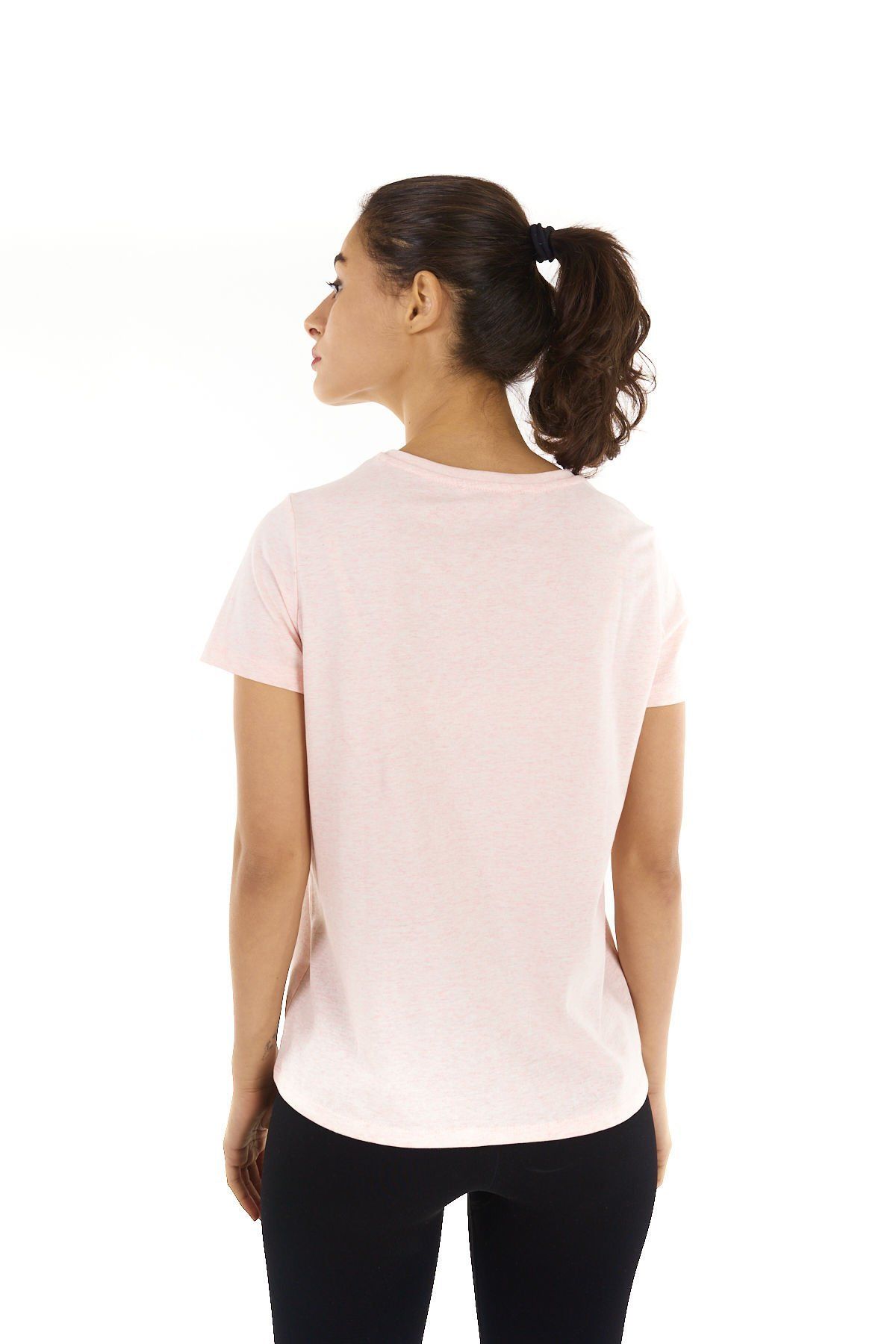 Kadın Bisiklet Yaka Kısa Kollu Regular Fit Baskılı Tişört - PEMBE MEL