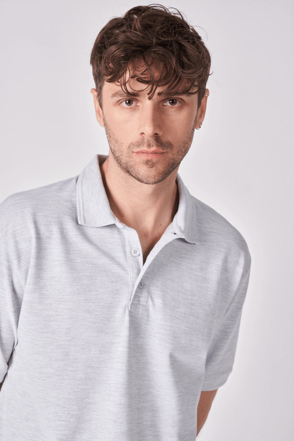 Erkek Polo Yaka Kısa Kollu Regular Fit Basic Tişört - Açık Gri Melanj