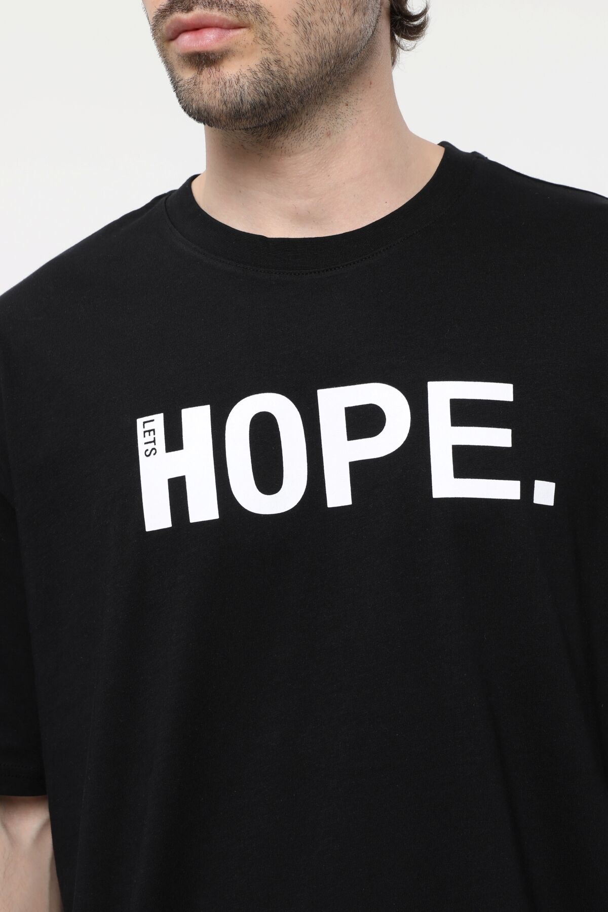 Erkek Bisiklet Yaka Kısa Kollu Oversize Fit Baskılı Tişört - Ragen - Siyah