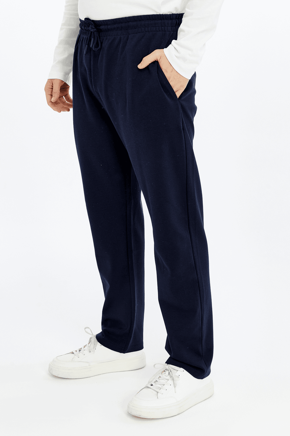 Erkek Beli Lastikli Düz Paça Cepli Regular Fit Pantolon - LACİVERT