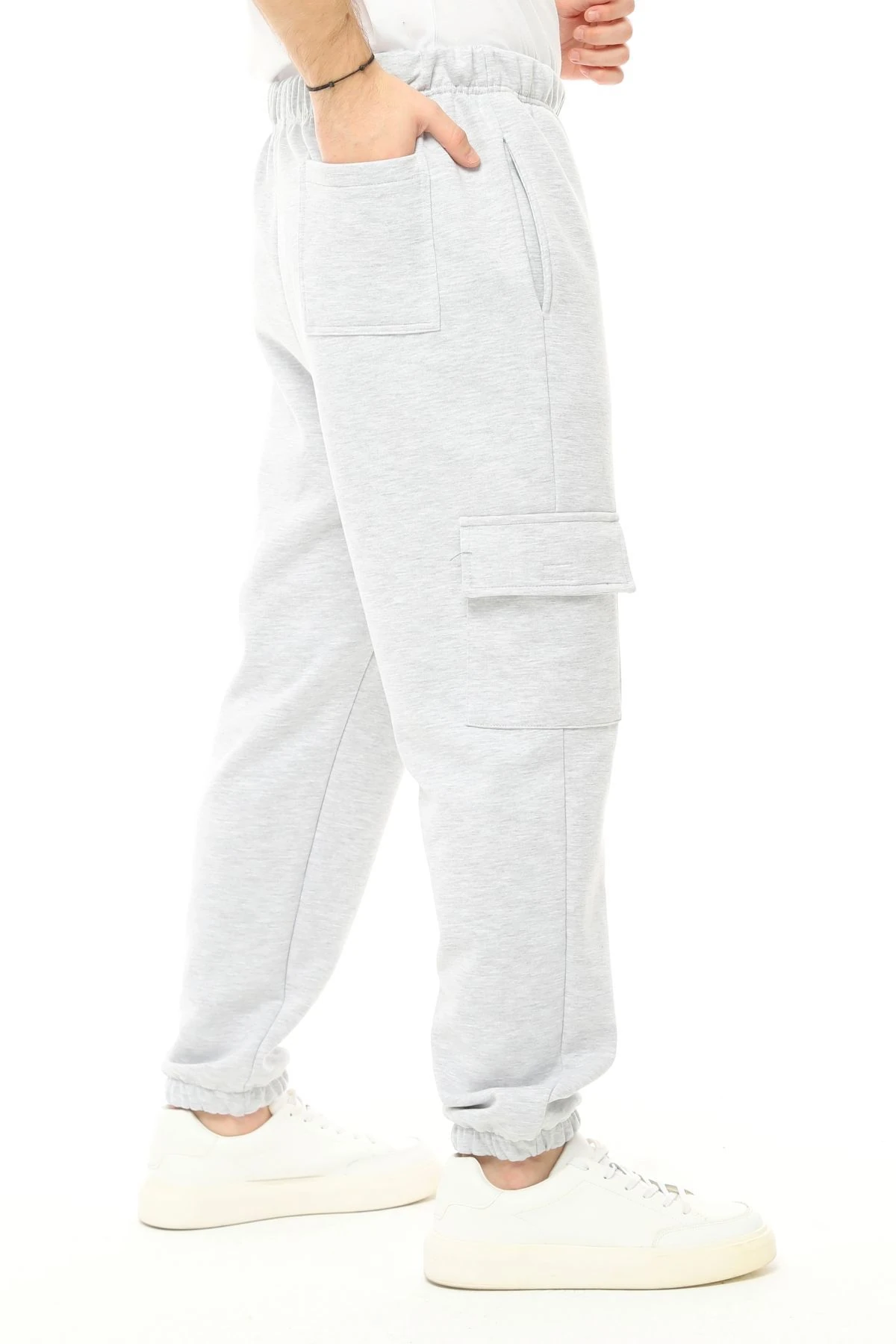 Erkek Kargo Cepli Oversize Jogger Pantolon - Kar Melanj