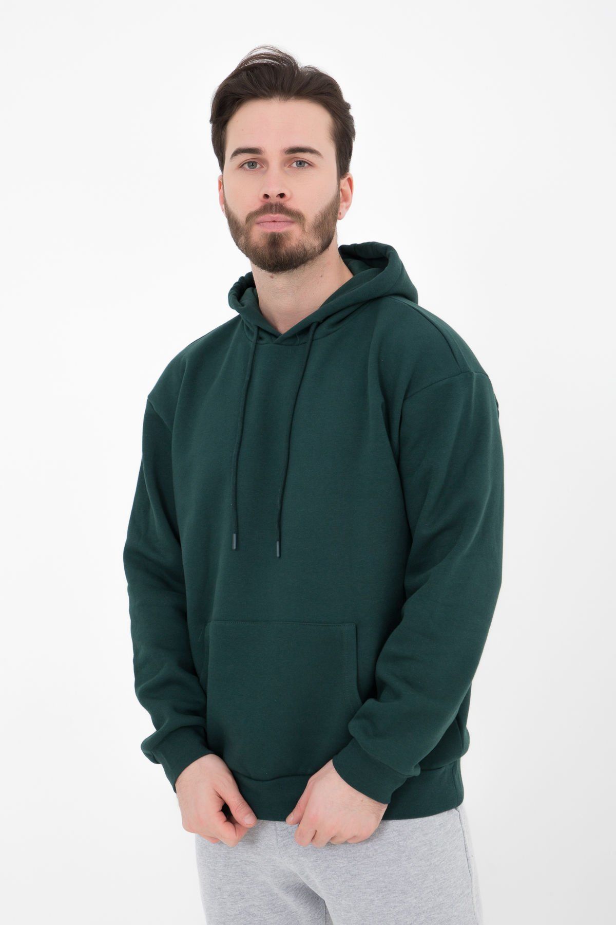 Erkek Kapüşonlu Şardonlu Regular fit Basic Sweatshirt - MİNT