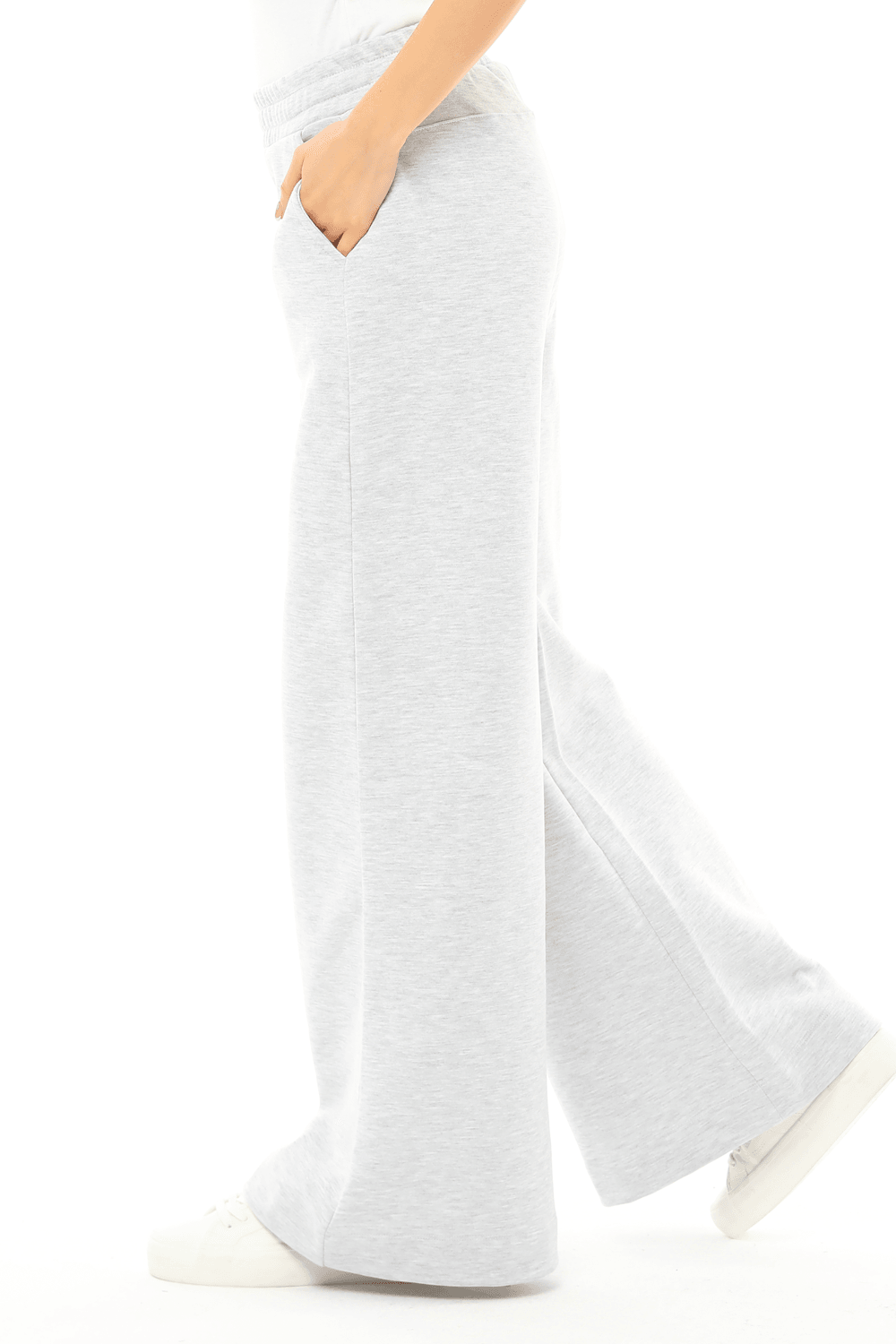 Kadın Bol Paça Cepli Oversize Fit Pantolon - KAR MELANJ