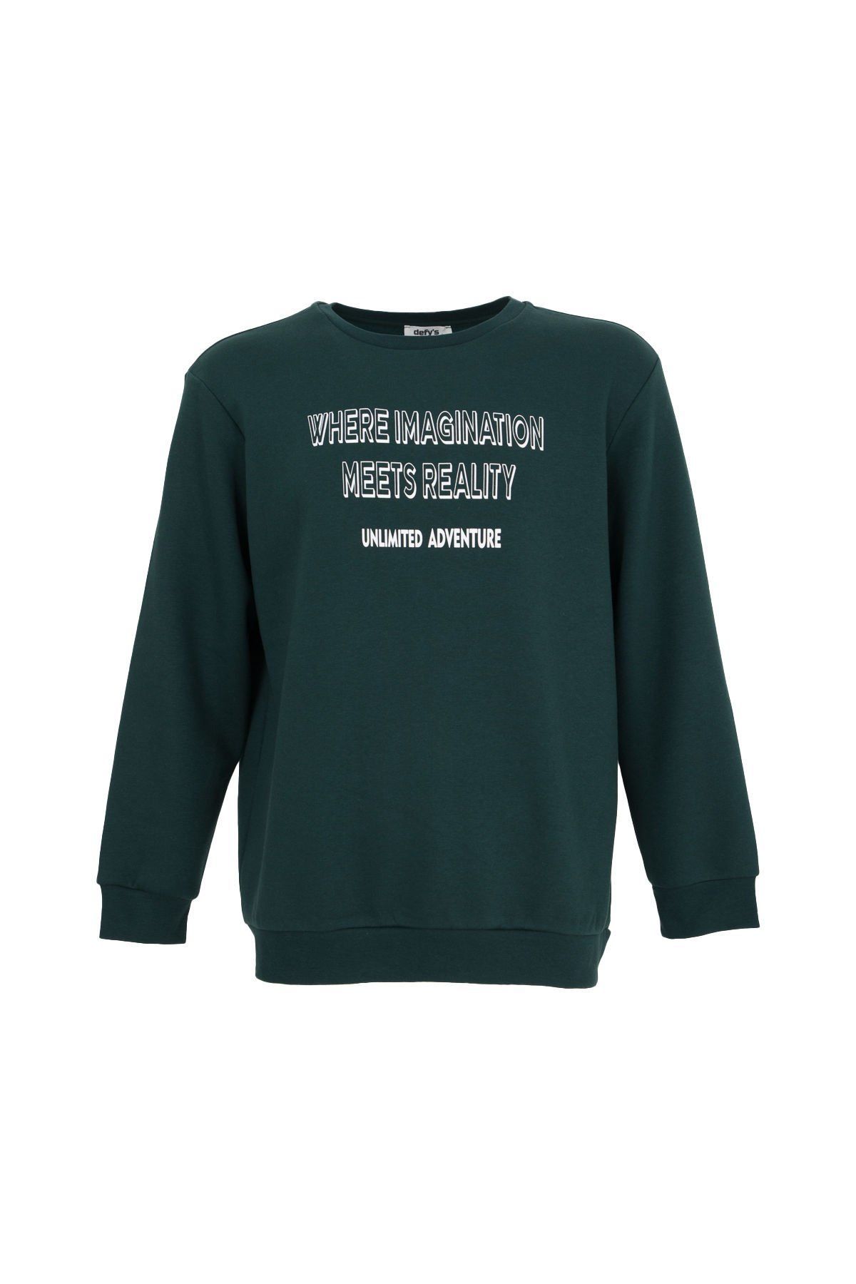 Erkek Bisiklet Yaka Regular Fit Baskılı Sweatshirt - Yeşil