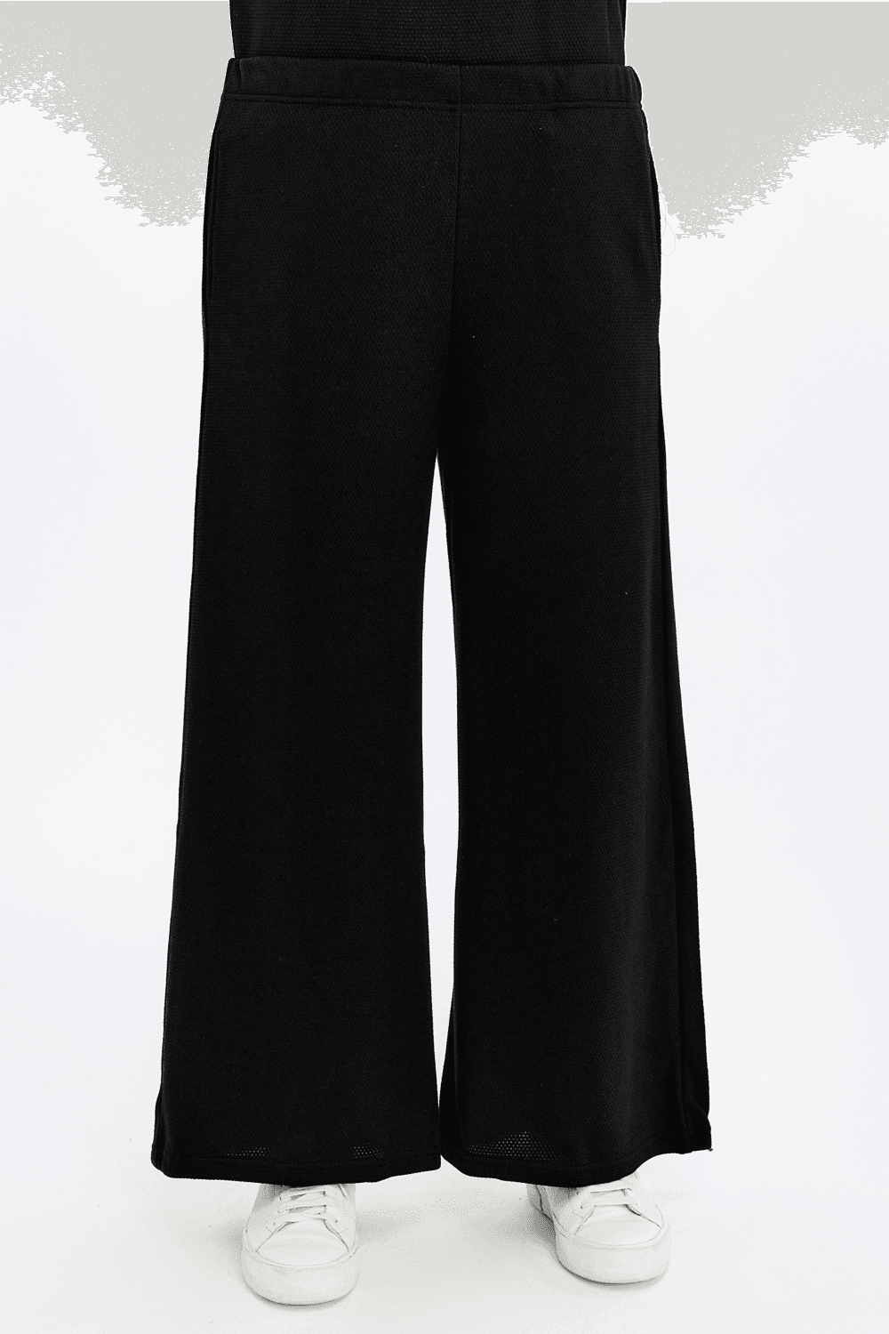 Kadın Bol Paça Cepli Dokulu Regular Fit Pantolon - SIYAH