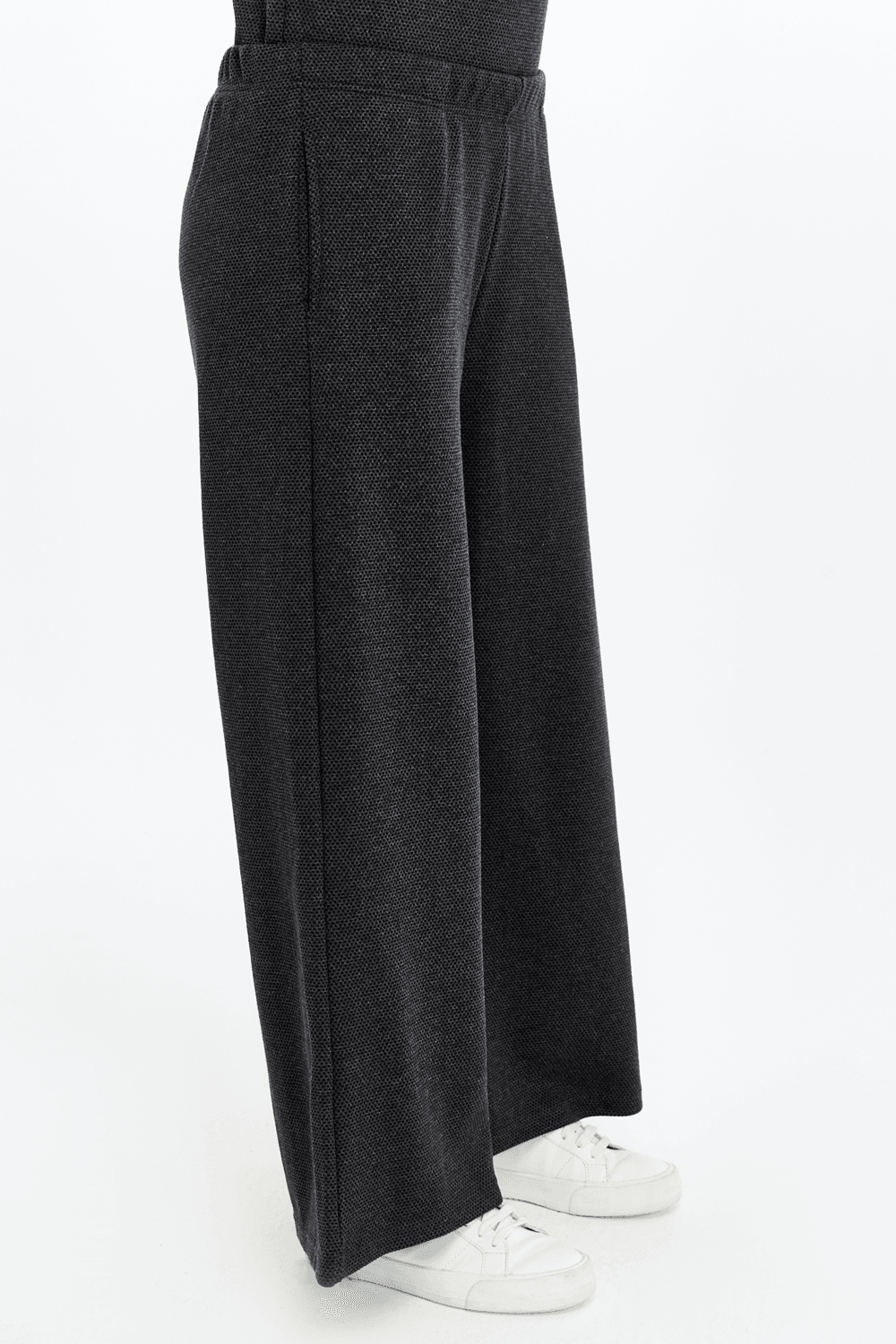 Kadın Bol Paça Cepli Dokulu Regular Fit Pantolon - Antrasit