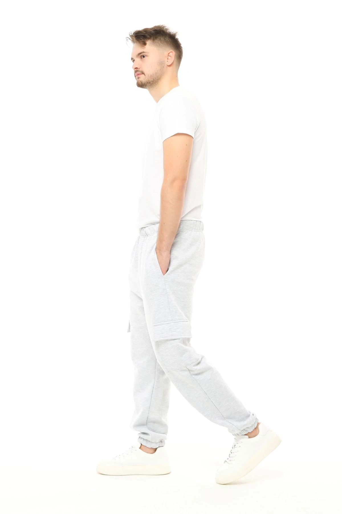 Erkek Kargo Cepli Oversize Jogger Pantolon - Kar Melanj