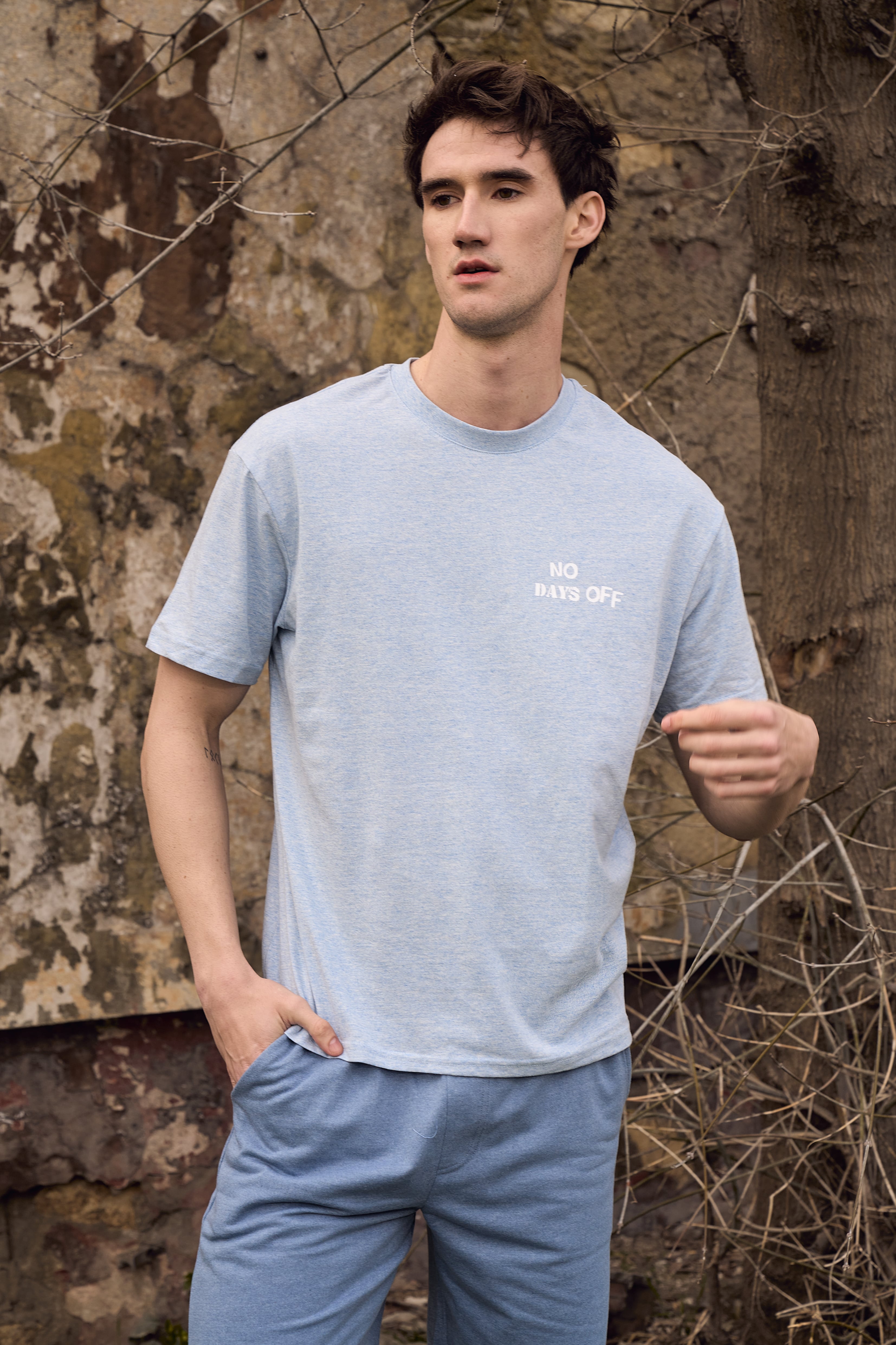 Erkek Bisiklet Yaka Kısa Kollu Oversize Fit Baskılı Tişört - Rufus