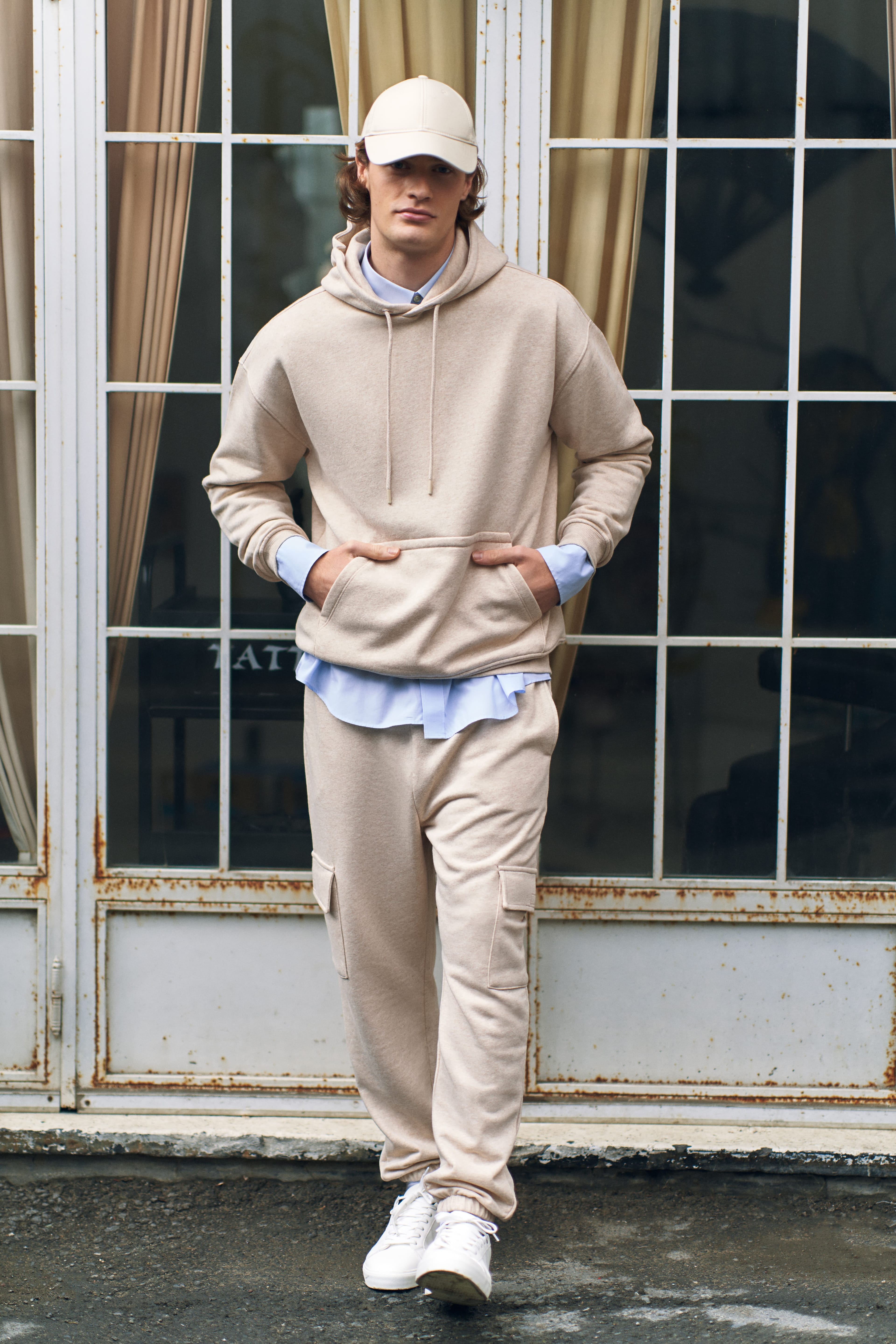 Erkek Kapüşonlu Şardonlu Oversize Basic Sweatshirt
