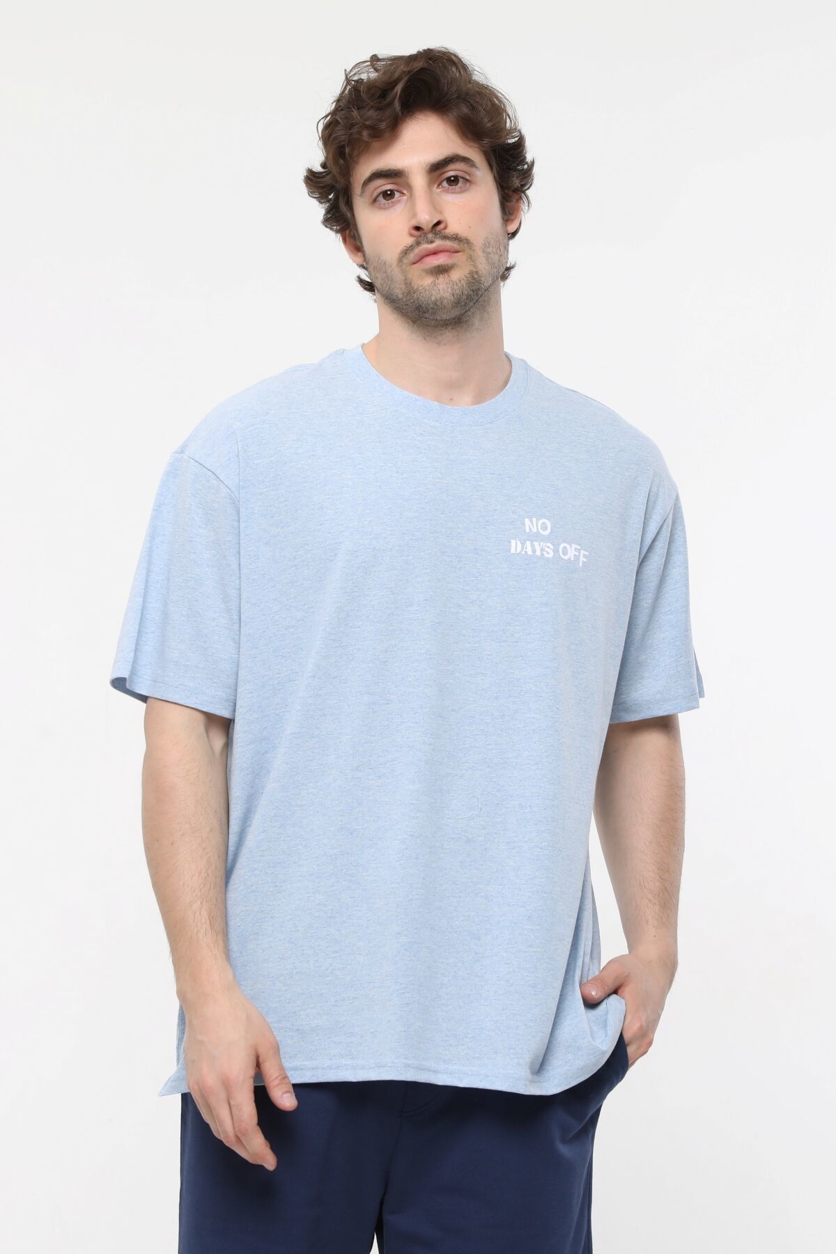 Erkek Bisiklet Yaka Kısa Kollu Oversize Fit Baskılı Tişört - Rufus