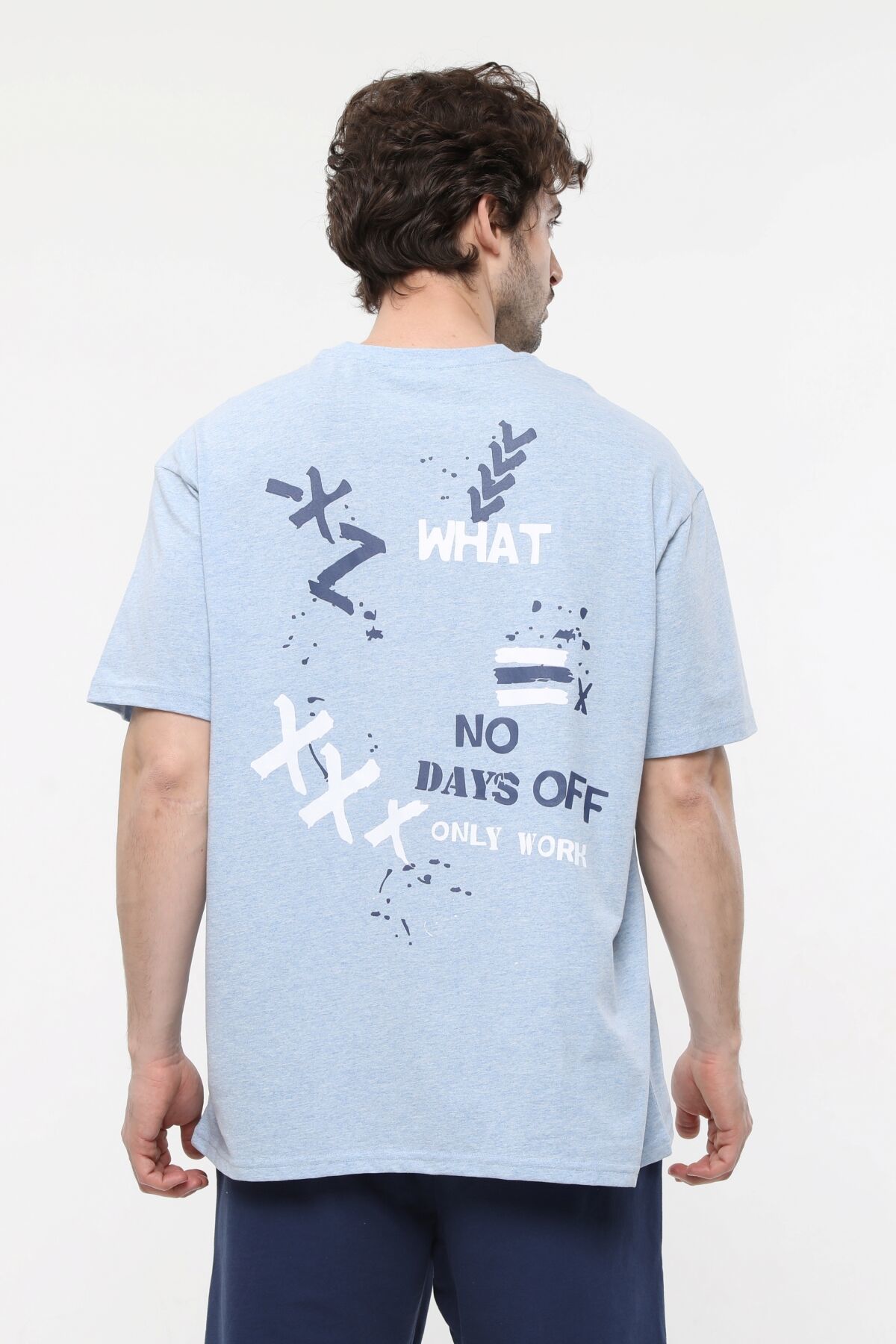 Erkek Bisiklet Yaka Kısa Kollu Oversize Fit Baskılı Tişört - Rufus