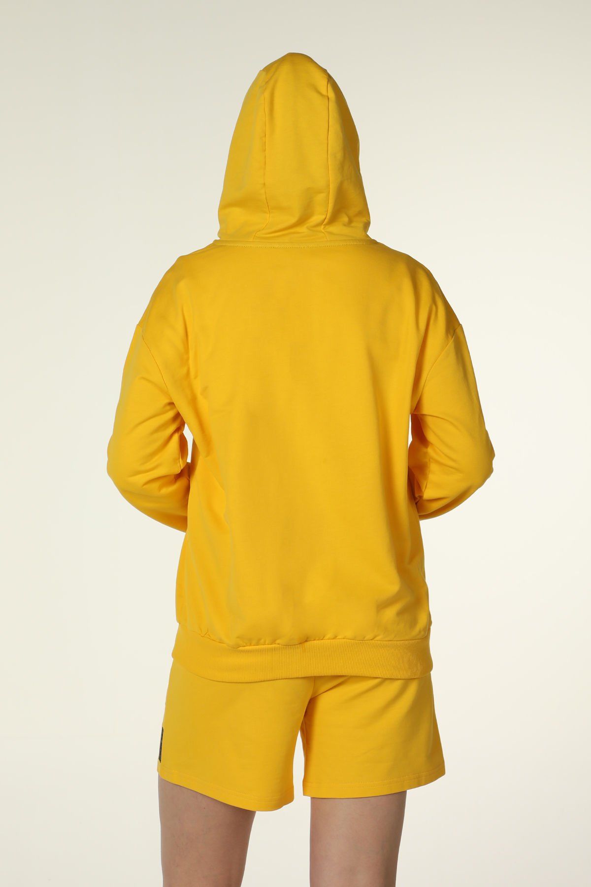 Kadın Kapüşonlu Fermuarlı Oversıze Sweatshırt - Sarı