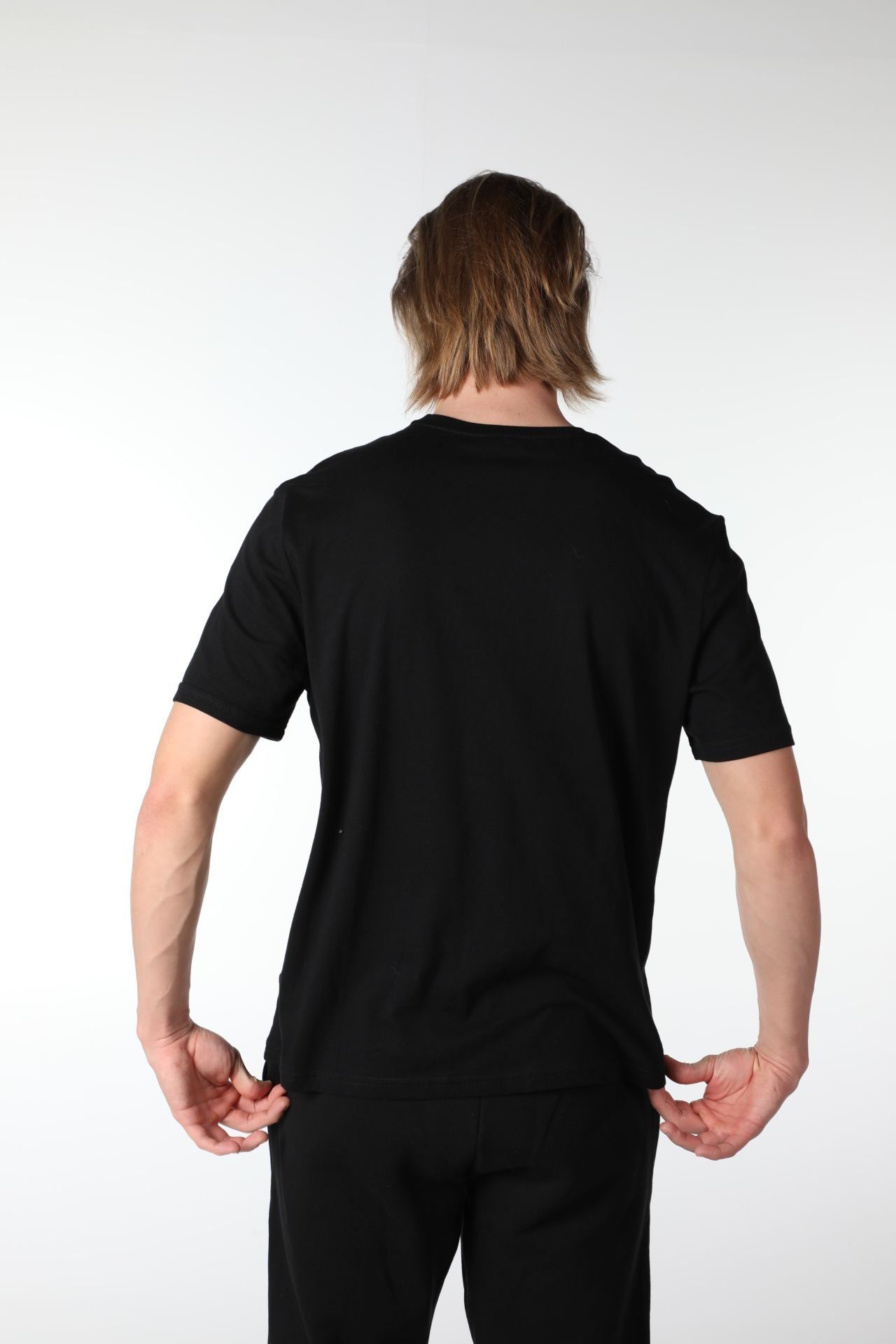 Erkek Bisiklet Yaka Kısa Kollu Regular Fit Baskılı Tişört - Siyah