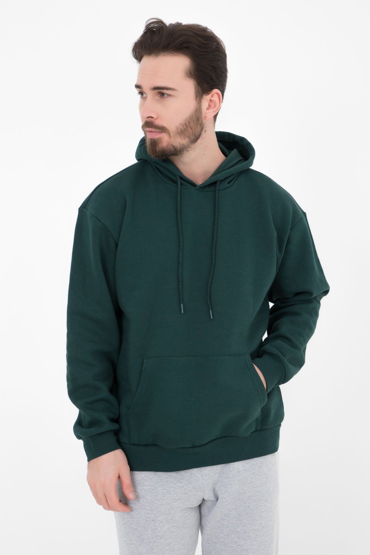 Erkek Kapüşonlu Şardonlu Regular fit Basic Sweatshirt - MİNT