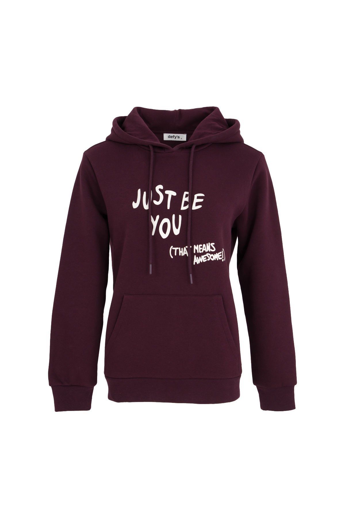 Kadın Kapüşonlu Regular Fit Şardonlu Baskılı Sweatshirt - Bordo