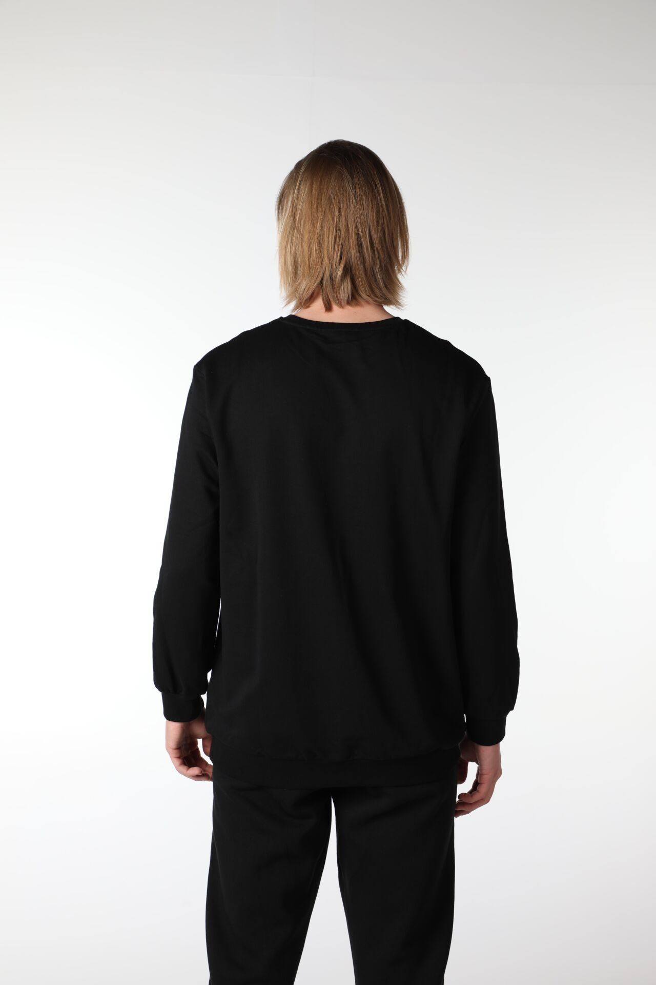 Erkek Bisiklet Yaka Regular Fit Baskılı Sweatshirt Siyah - Siyah