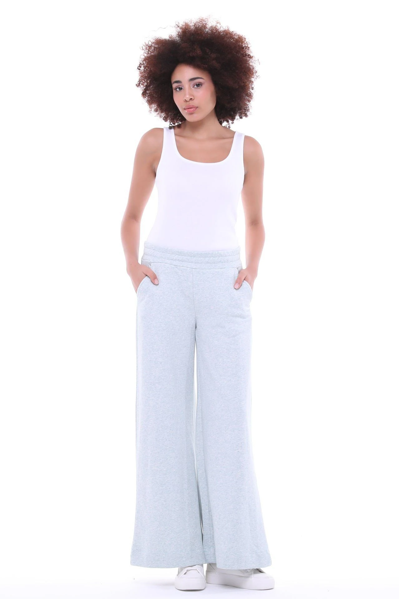 Kadın Bol Paça Cepli Oversize Fit Pantolon - Yeşil Melanj