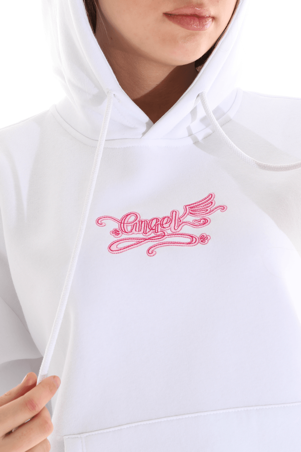 Kadın Kapüşonlu Regular Fit Şardonlu Nakışlı Sweatshirt - BEYAZ