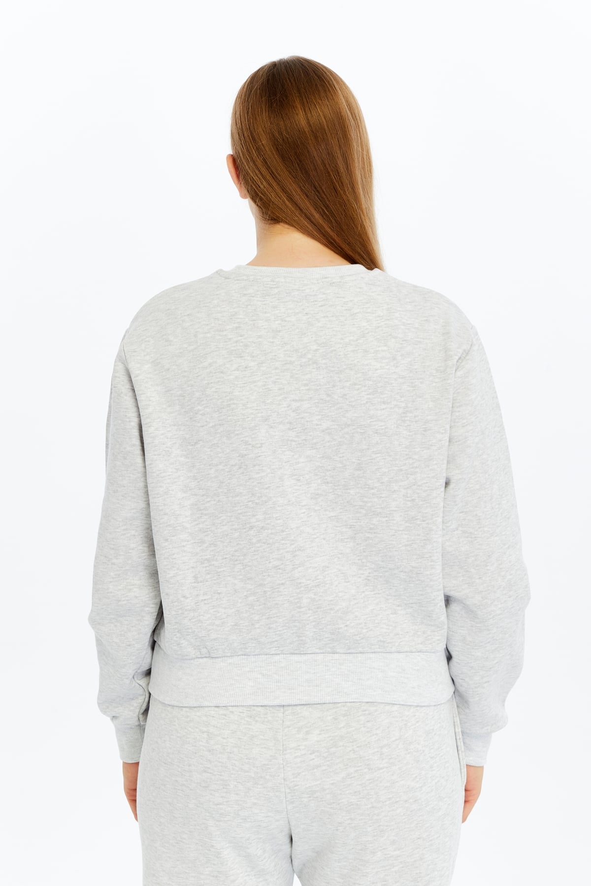 Kadın Bisiklet Yaka Regular Fit Basic Sweatshirt - Gri Melanj