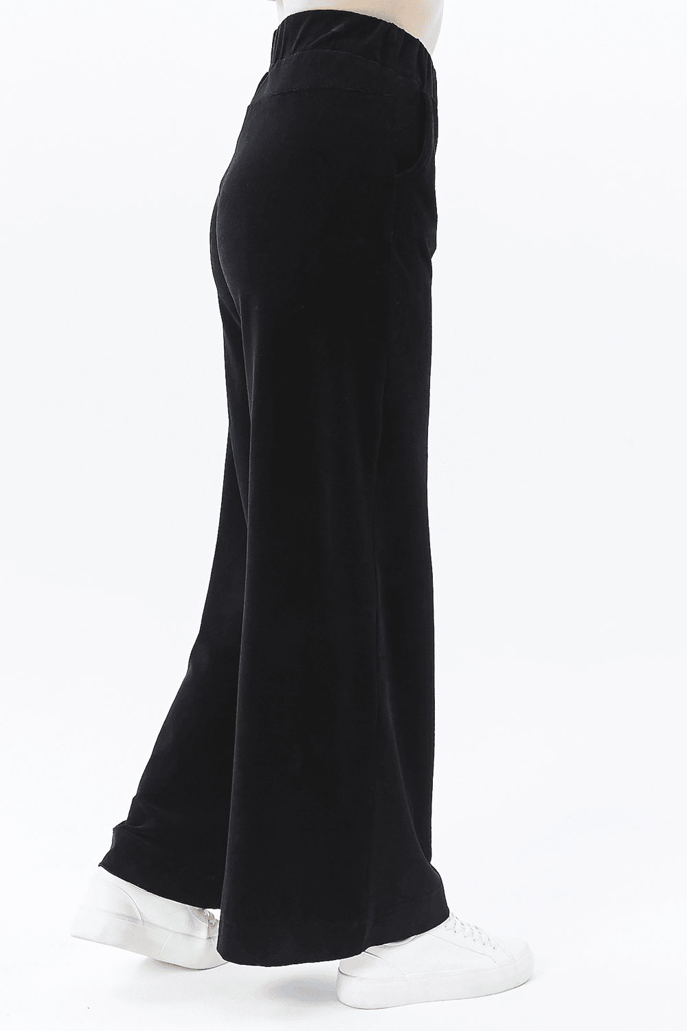 Kadın Bol Paça Cepli Kadife Oversize Fit Pantolon - SİYAH