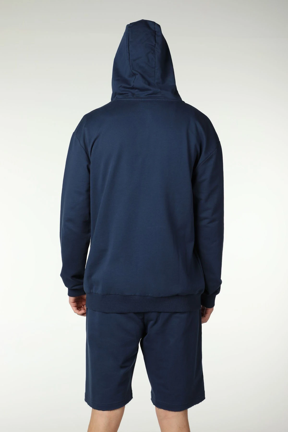 Erkek Kapüşonlu Fermuarlı Oversize Sweatshirt - İndigo