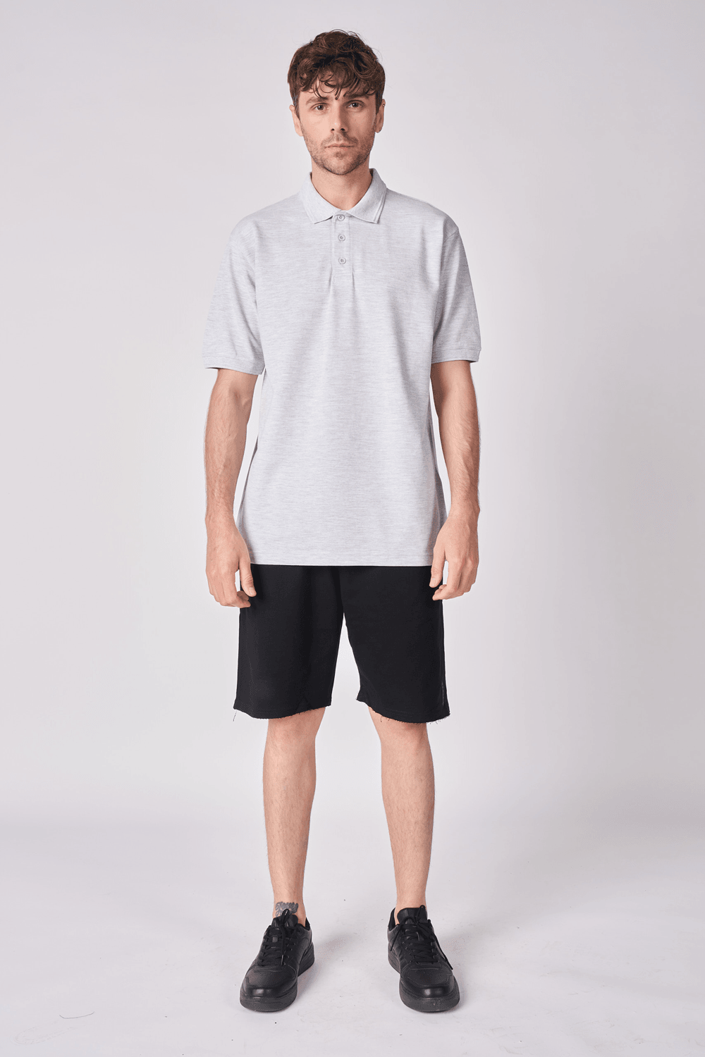 Erkek Polo Yaka Kısa Kollu Regular Fit Basic Tişört - Açık Gri Melanj